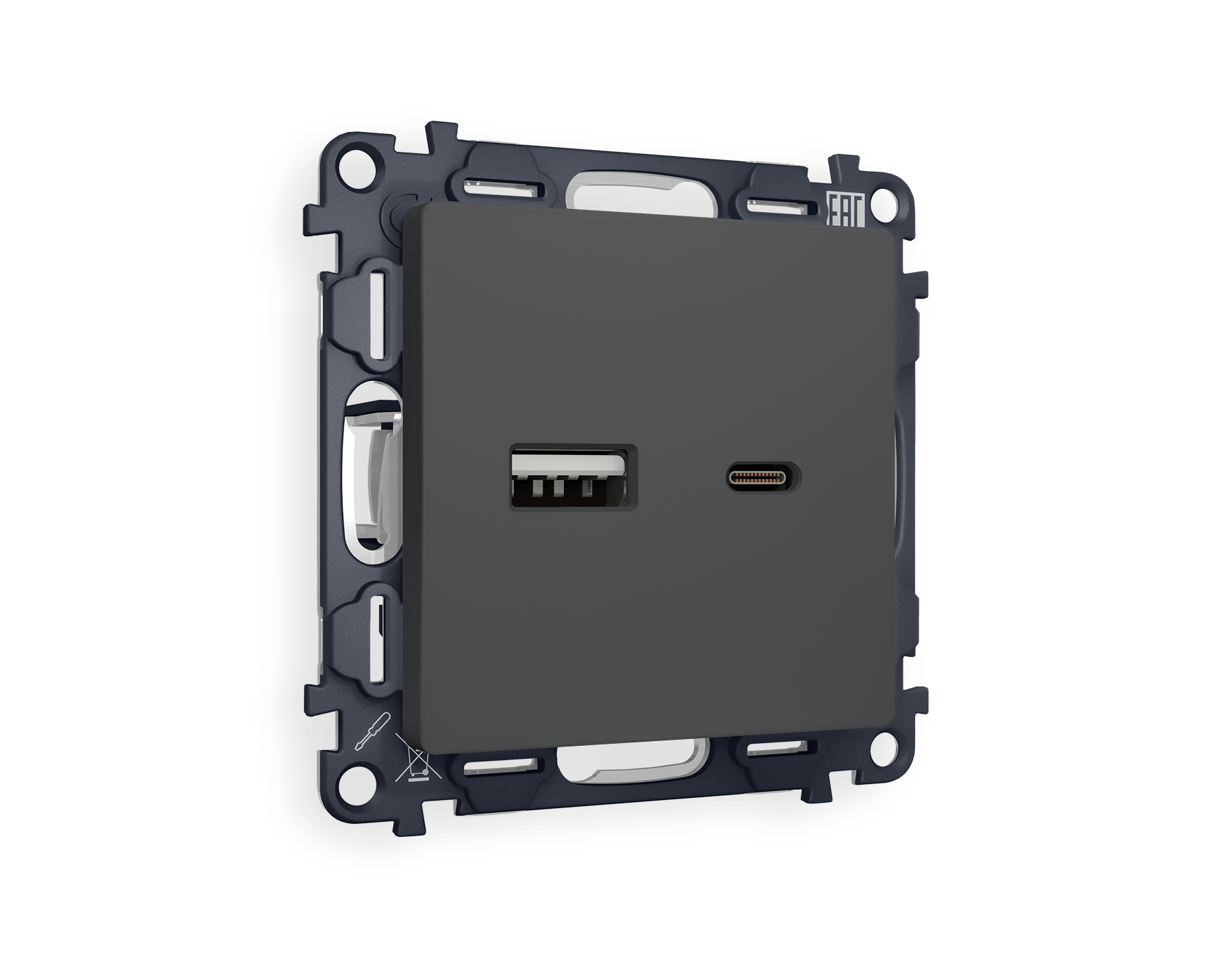 MA911010 Комплект механизма розетки ALFA Графит мягкое касание 2USB A+C 20W (быстрая зарядка) QUANT (AP9110, VM177) MA911010 Комплект механизма розетки ALFA Графит мягкое касание 2USB A+C 20W (быстрая зарядка) QUANT (AP9110, VM177)