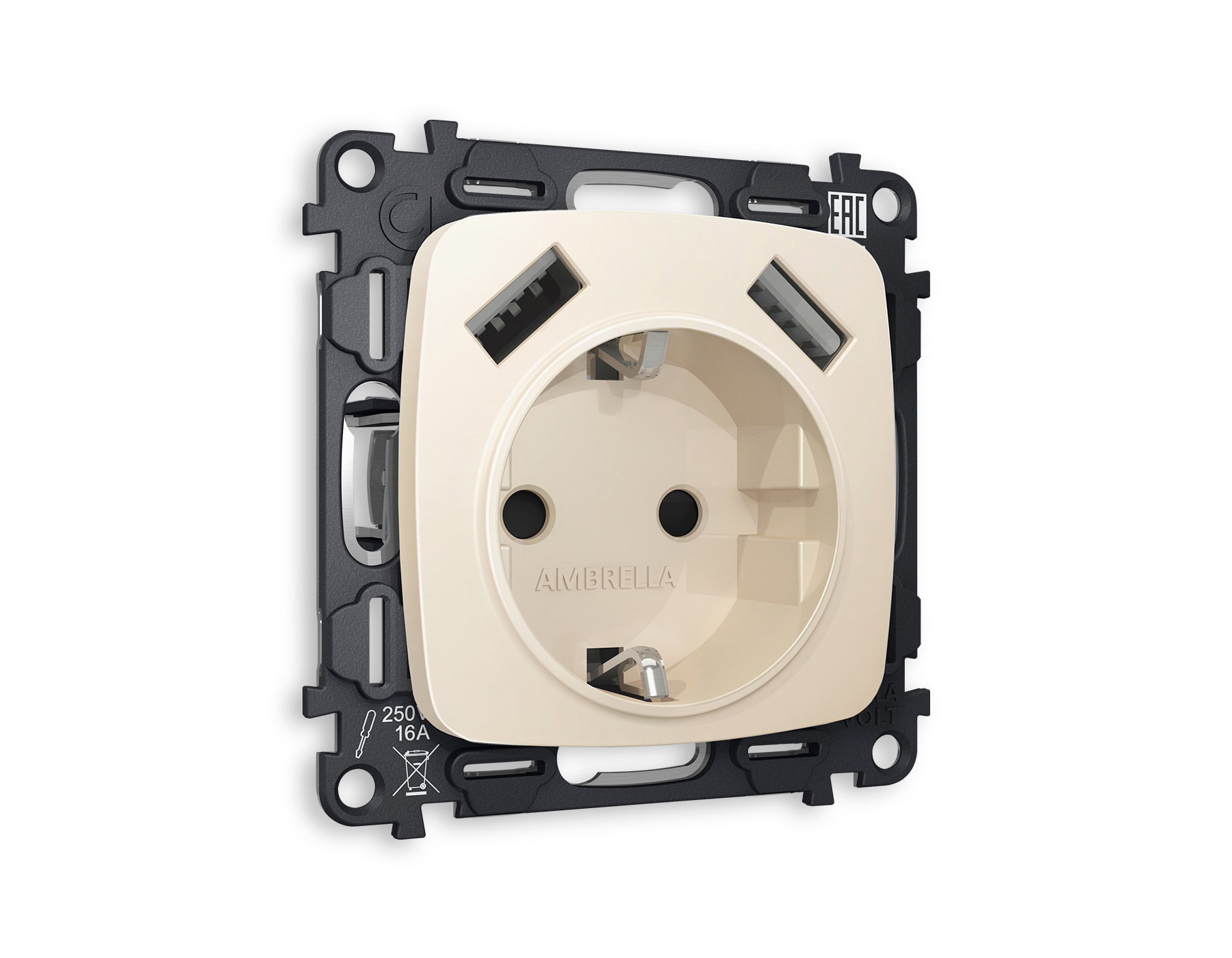 MO329010 Комплект механизма электрической розетки OMEGA Бежевый матовый 2USB A+A 18W (быстрая зарядка) с/з QUANT (OP3290, VM155)