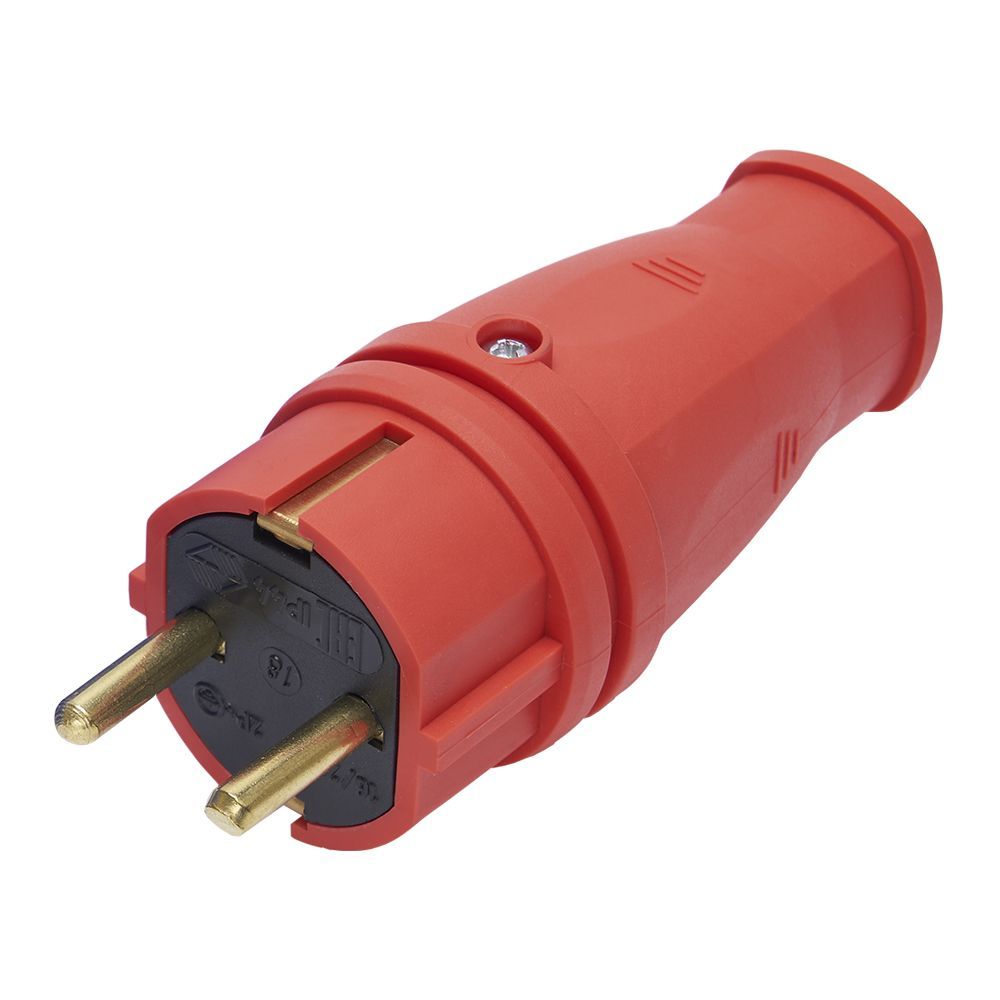 Вилка STEKKER RPG16-21-441 прямая с заземляющим контактом, каучук 250В, 16A, IP44, красная (В 16-001) 39160