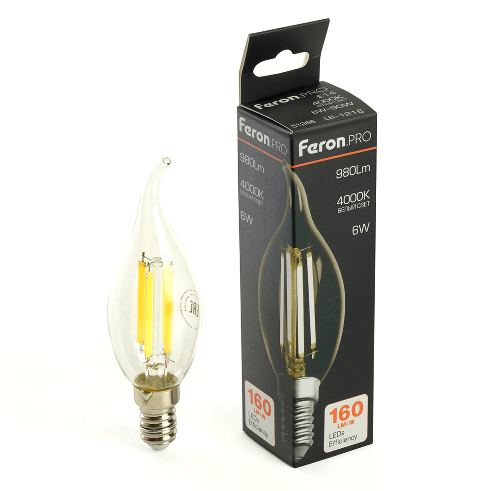Лампа светодиодная Feron.PRO LB-1216 Свеча на ветру E14 6W 175-265V 4000K Лампа светодиодная Feron.PRO LB-1216 Свеча на ветру E14 6W 175-265V 4000K