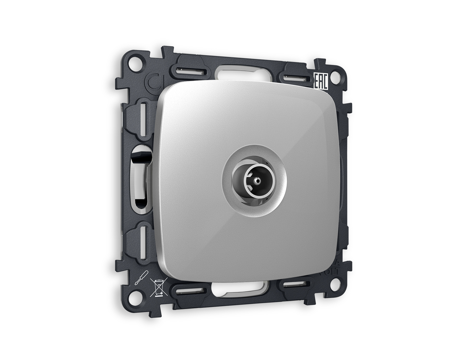 MO413030 Комплект механизма TV розетки проходной OMEGA Серебро глянец 5-1000 MHz 4dB QUANT (OP4130, VM211)