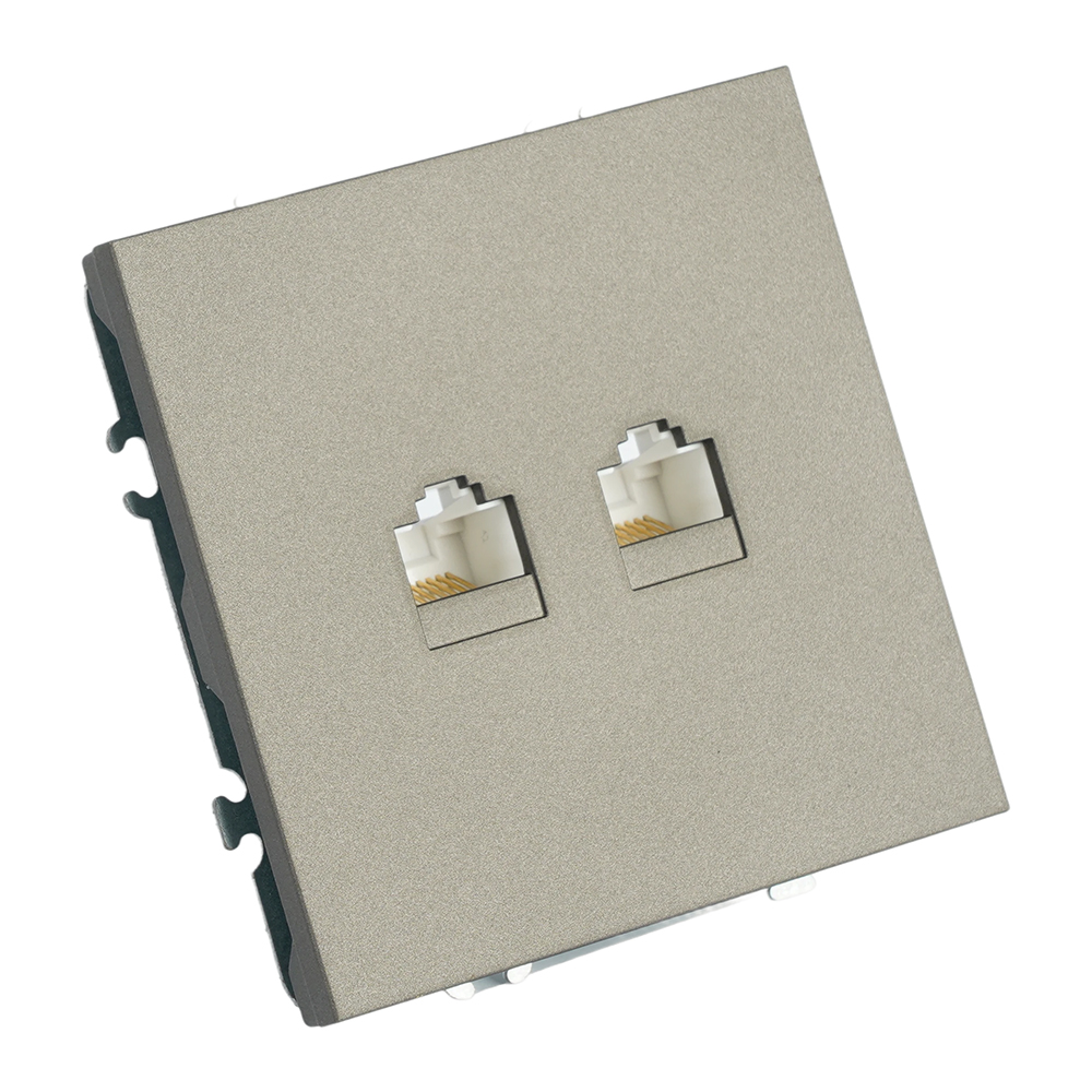 Розетка компьютерная 2-местная RJ-45 (механизм), STEKKER, серия Эмили, RST00-5111-09, антрацит, soft touch