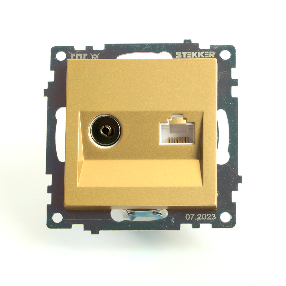 Розетка TV + компьютерная RJ-45 (механизм), STEKKER, GLS00-7106-08, серия Катрин, золото