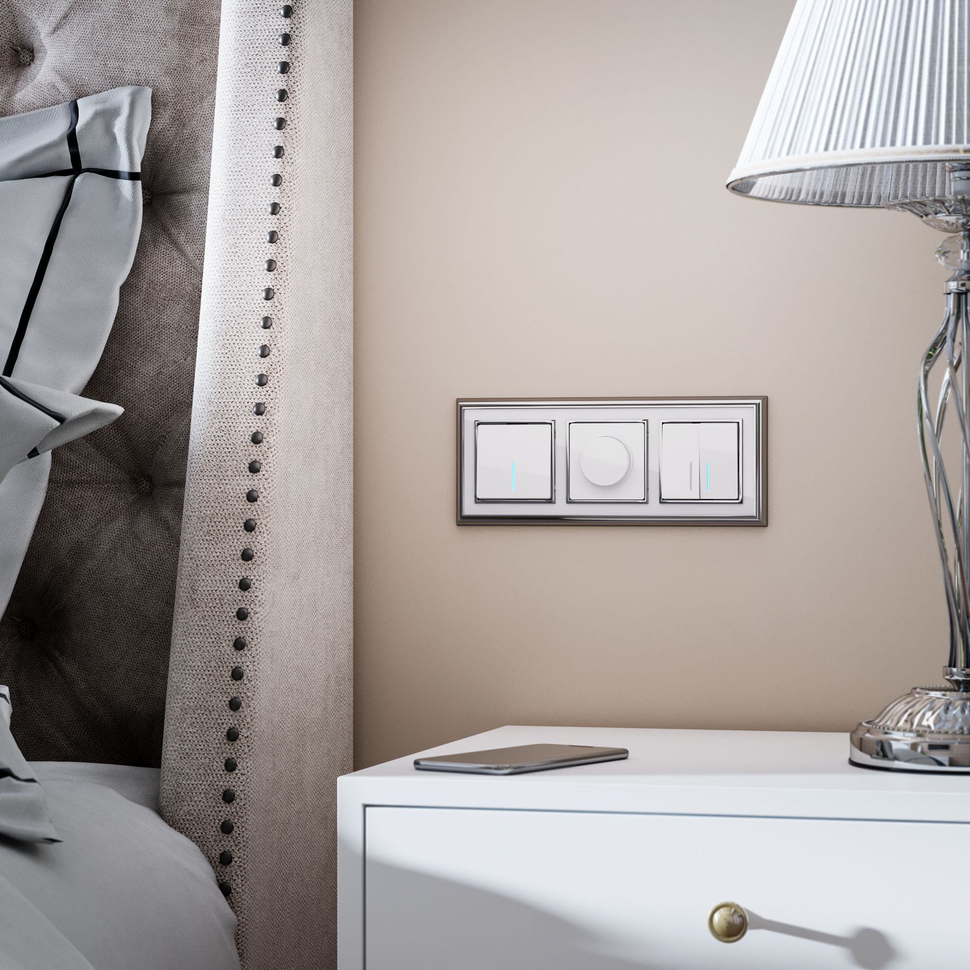 Выключатель двухклавишный с подсветкой WERKEL (белый) WL01-SW-2G-LED / W1120101 / a030768