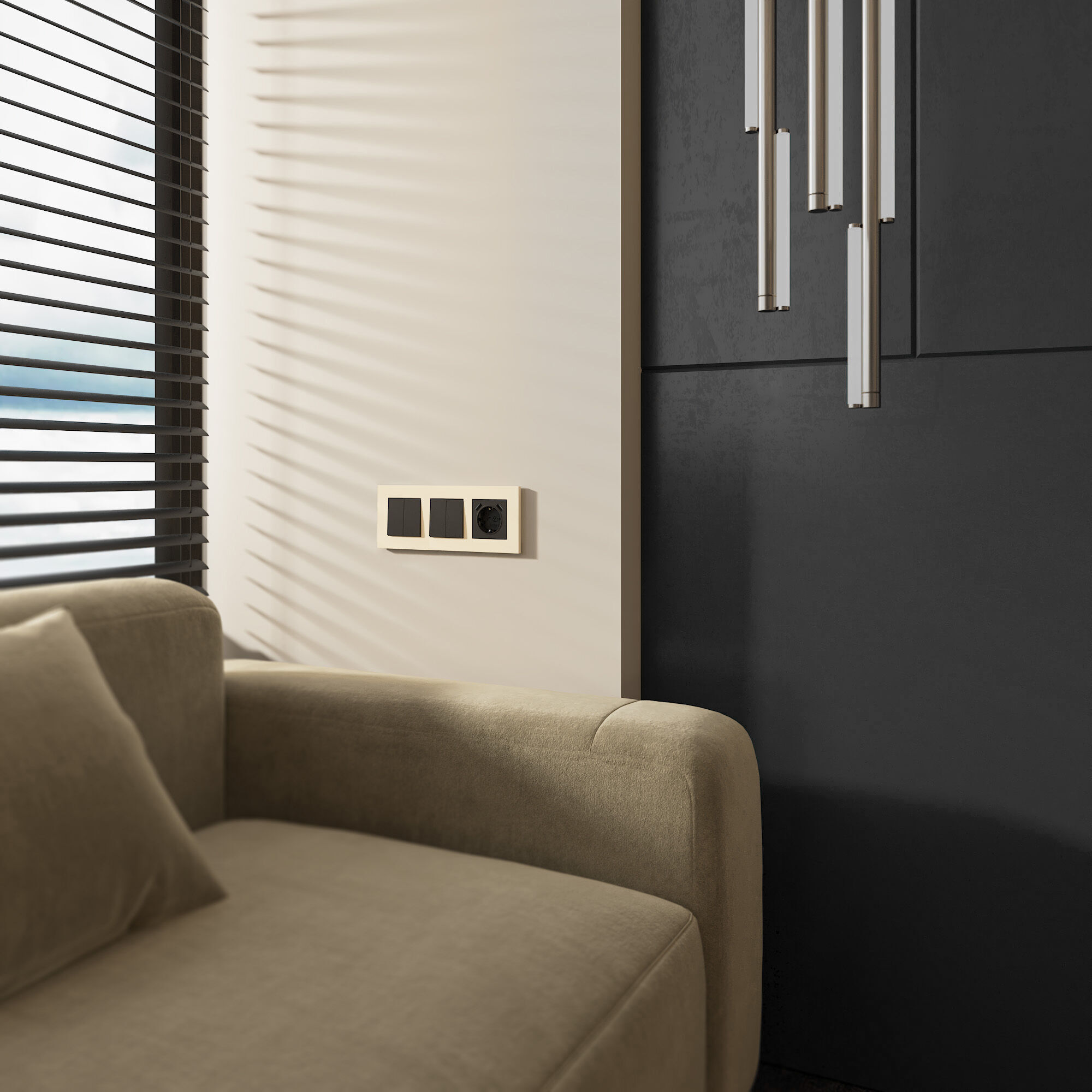 W0032962/ Рамка на 3 поста Slab (айвори софт)