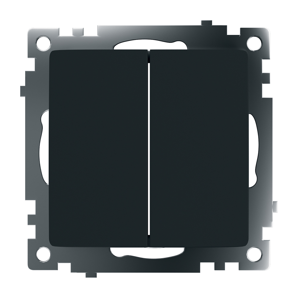 Выключатель 2-клавишный (механизм), STEKKER GLS10-7104-05, 250V, 10А, серия Катрин, черный