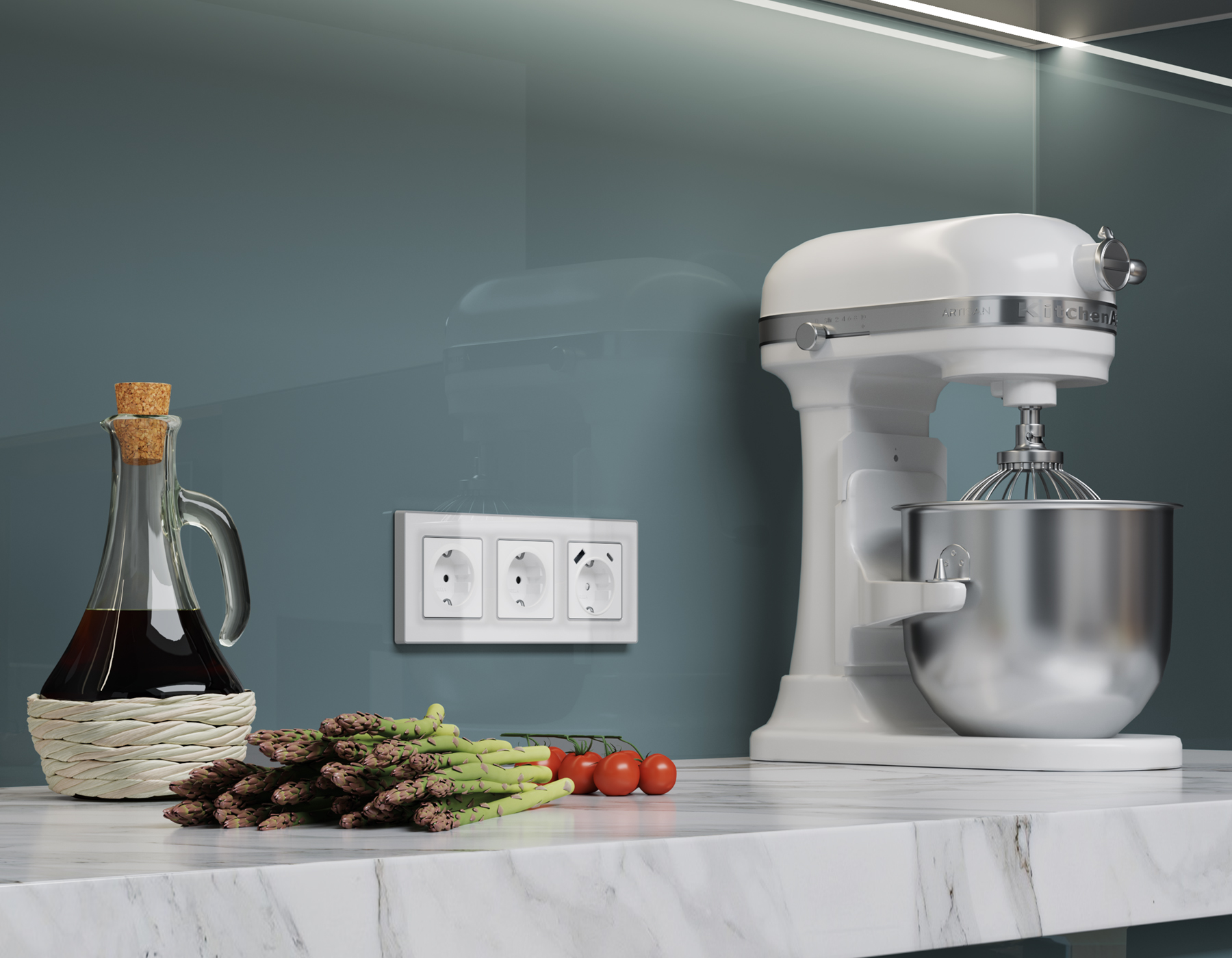 MA110010 Комплект механизма электрической розетки ALFA Белый глянец 2USB A+C 20W (быстрая зарядка) с/з QUANT (AP1100, VM160)