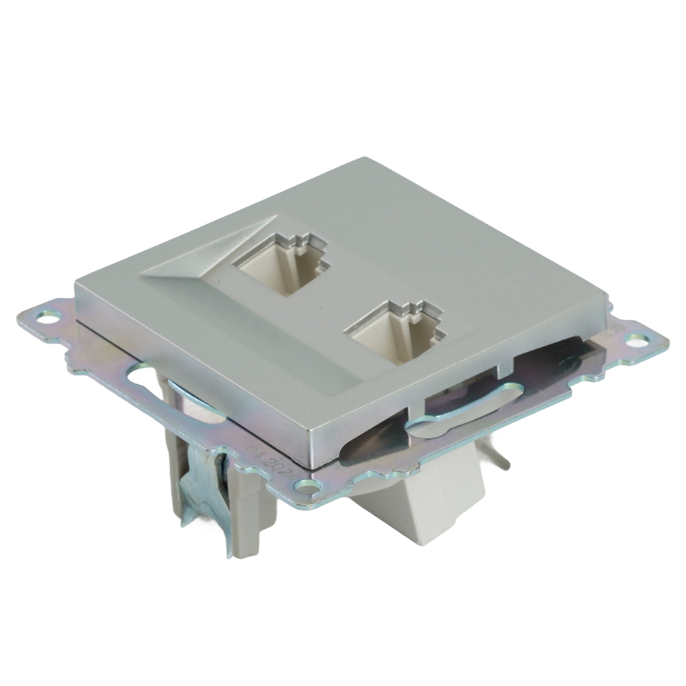 Розетка компьютерная 2-местная RJ-45 (механизм) STEKKER GLS00-7109-03 , серия Катрин, серебро