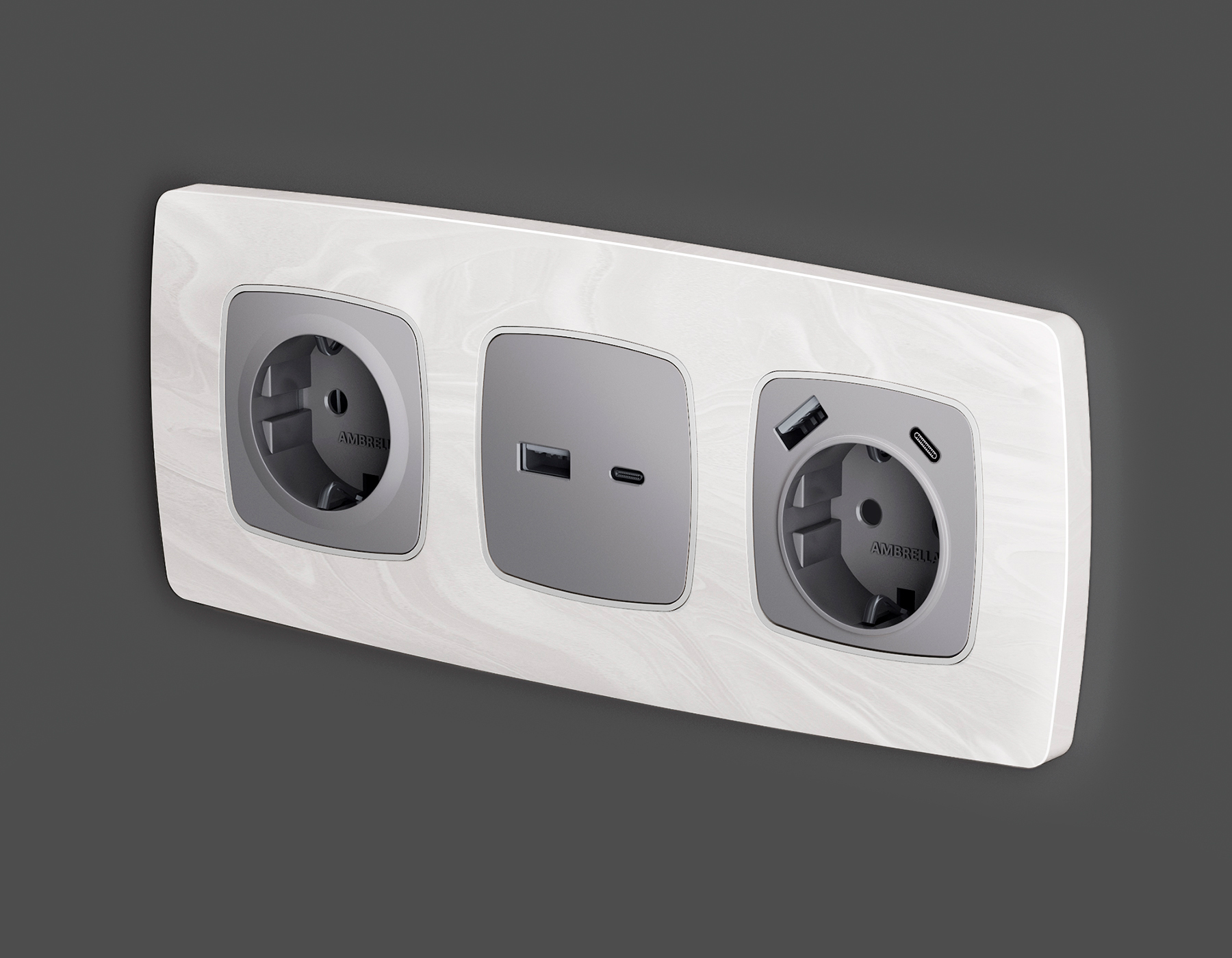 OP5100 Лицевая панель OMEGA (Сталь матовый) для электрической розетки с/з со шторками 2USB A+C QUANT