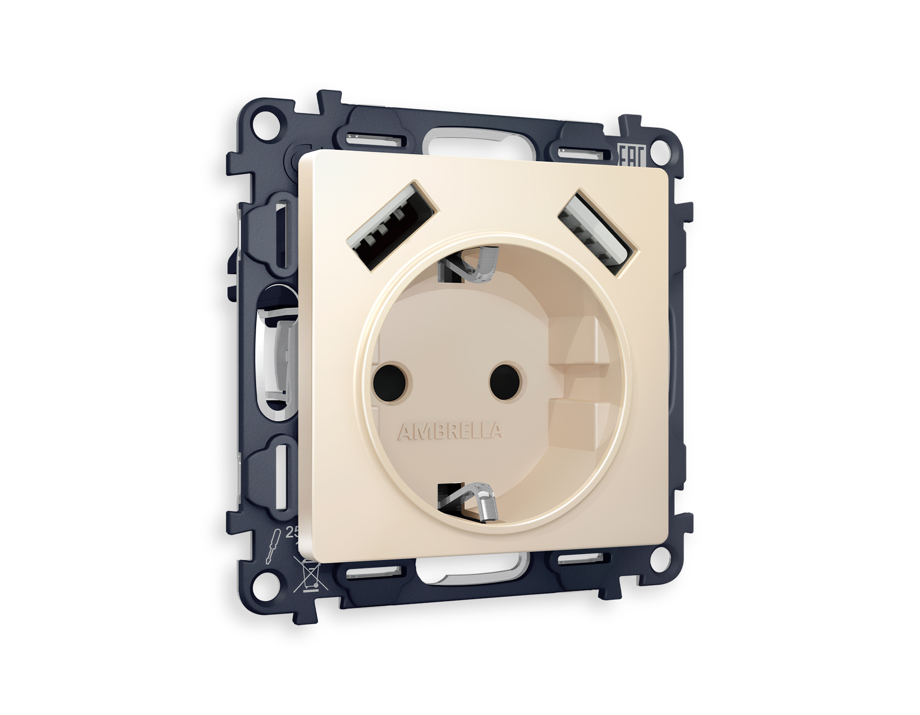 MA329010 Комплект механизма электрической розетки ALFA Бежевый матовый 2USB A+A 18W (быстрая зарядка) с/з QUANT (AP3290, VM155)