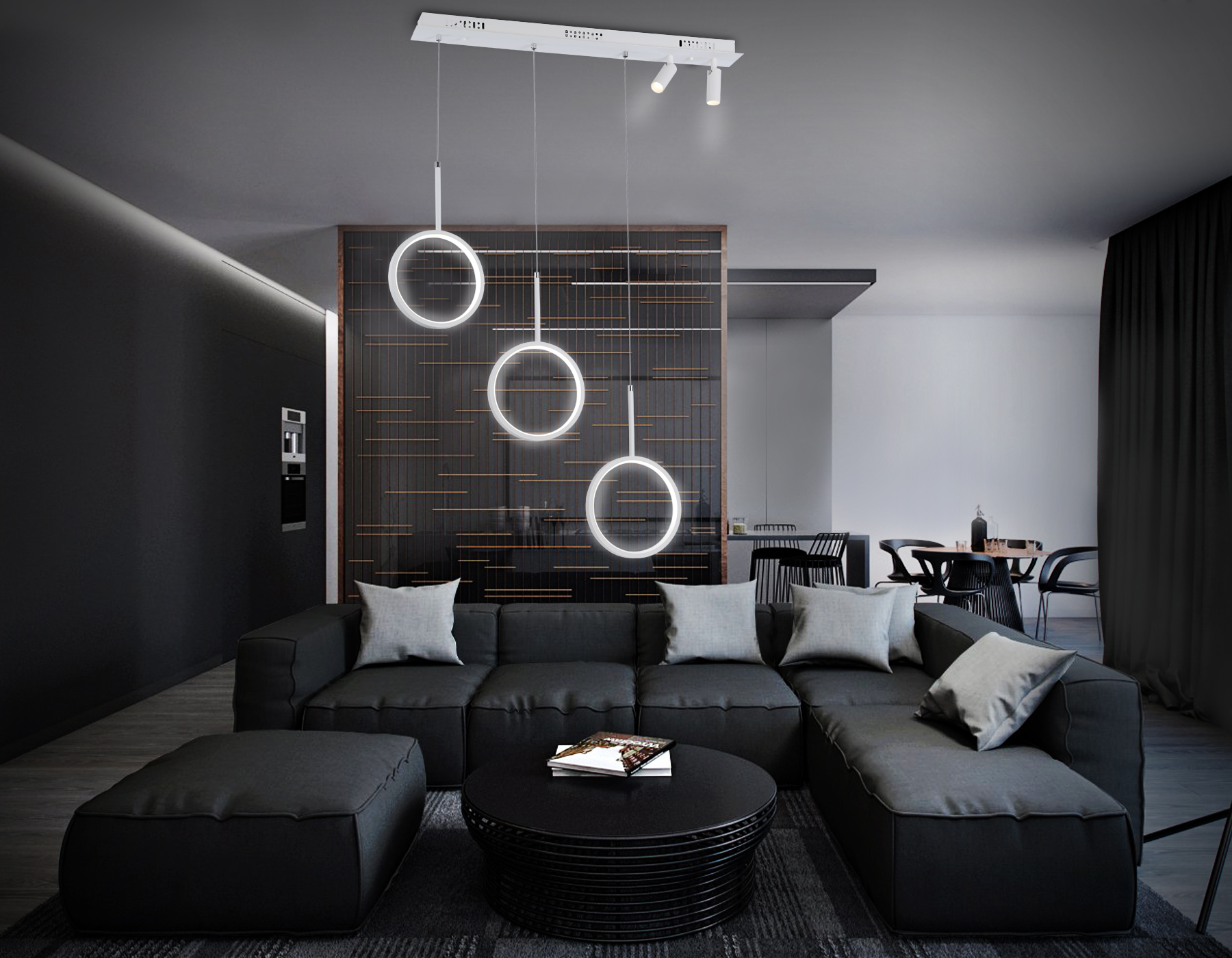 Подвесной LED светильник FL5277/3+2 WH белый 59W 3000K/4200K/6400K+4200K 800*200*1200 (ПДУ ИК)