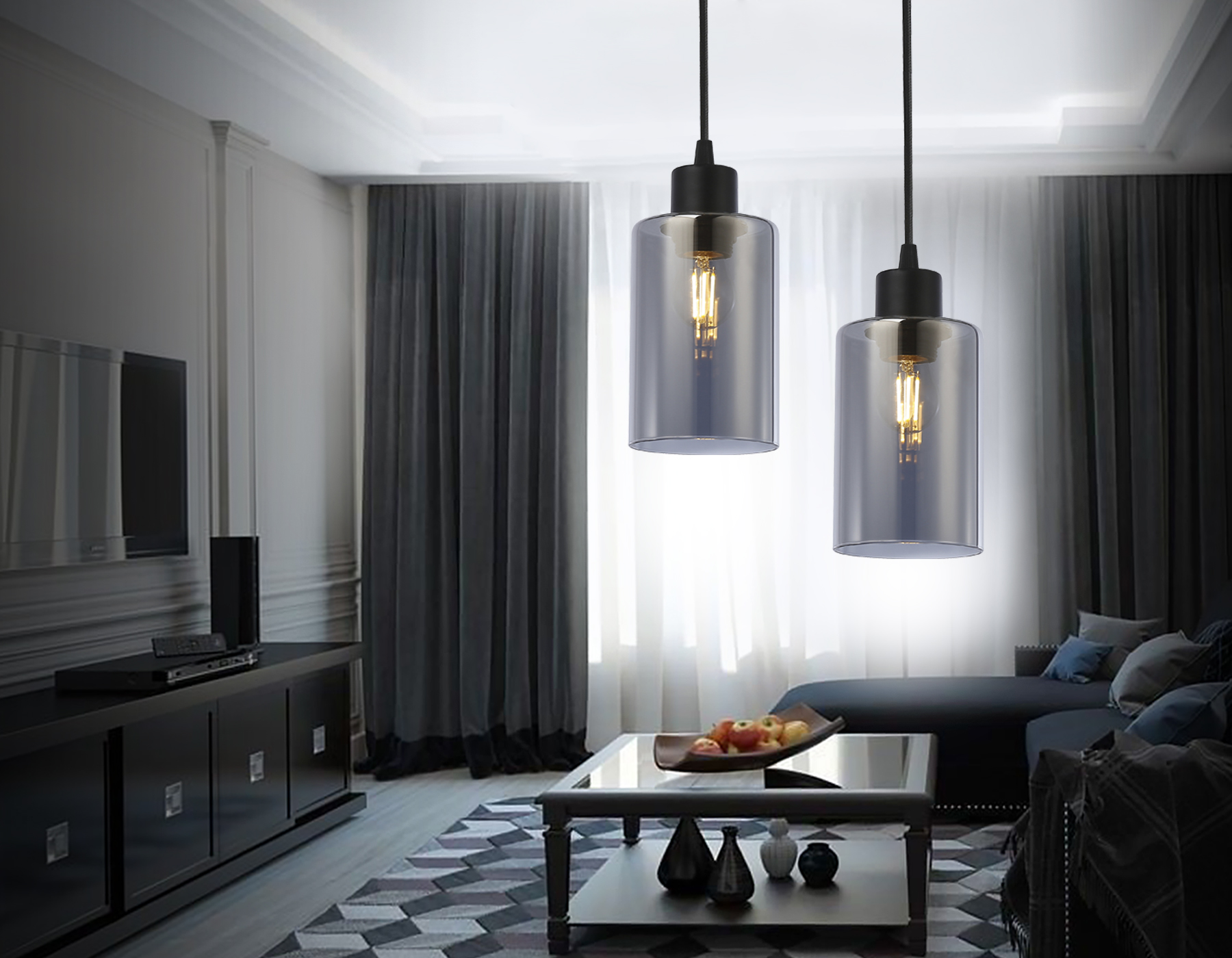 Подвесной светильник TR3695 BK/SM черный/дымчатый E27 max 40W D100*1000