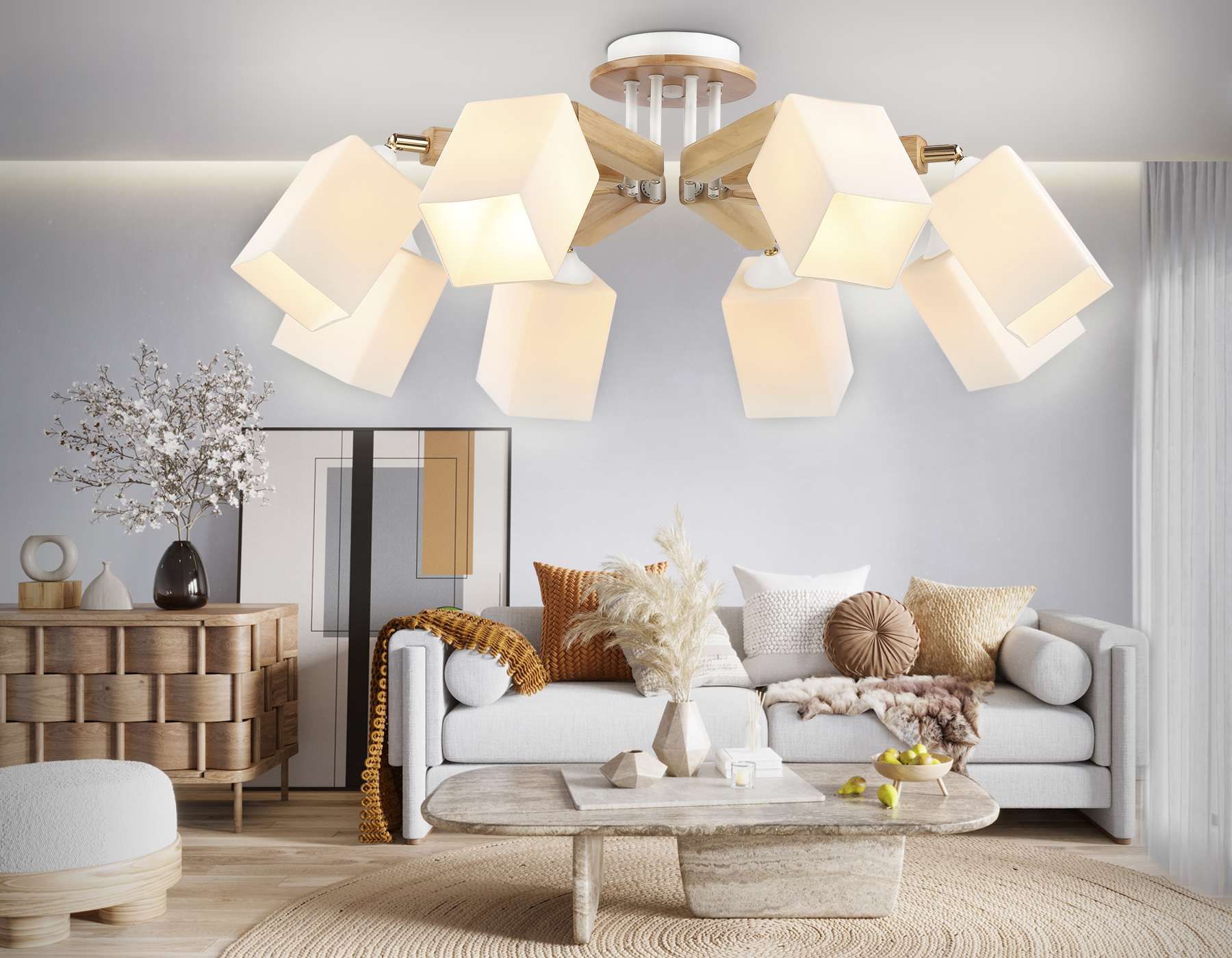 Подвесная люстра TR9522/8 WH/GD/FR белый/золото/белый матовый E27*8 max 40W D790*260