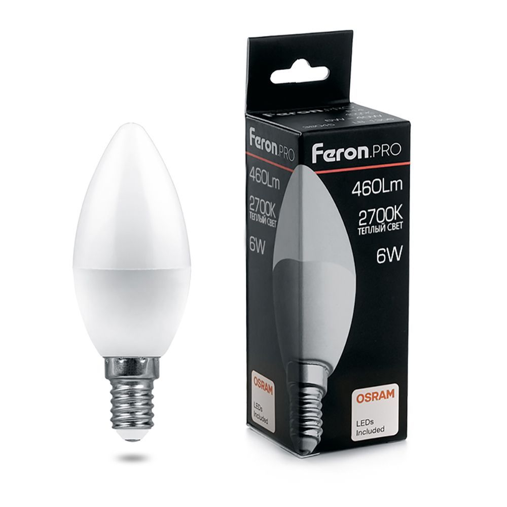 Лампа светодиодная Feron.PRO LB-1306 Свеча E14 6W 2700K Лампа светодиодная Feron.PRO LB-1306 Свеча E14 6W 2700K
