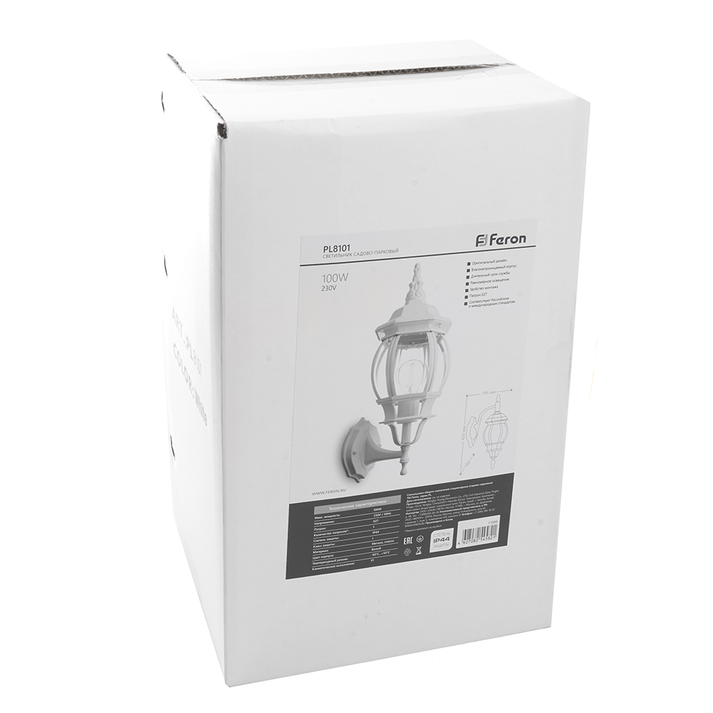 Светильник садово-парковый Feron 8101/PL8101 восьмигранный на стену вверх 100W E27 230V, белый Светильник садово-парковый Feron 8101/PL8101 восьмигранный на стену вверх 100W E27 230V, белый