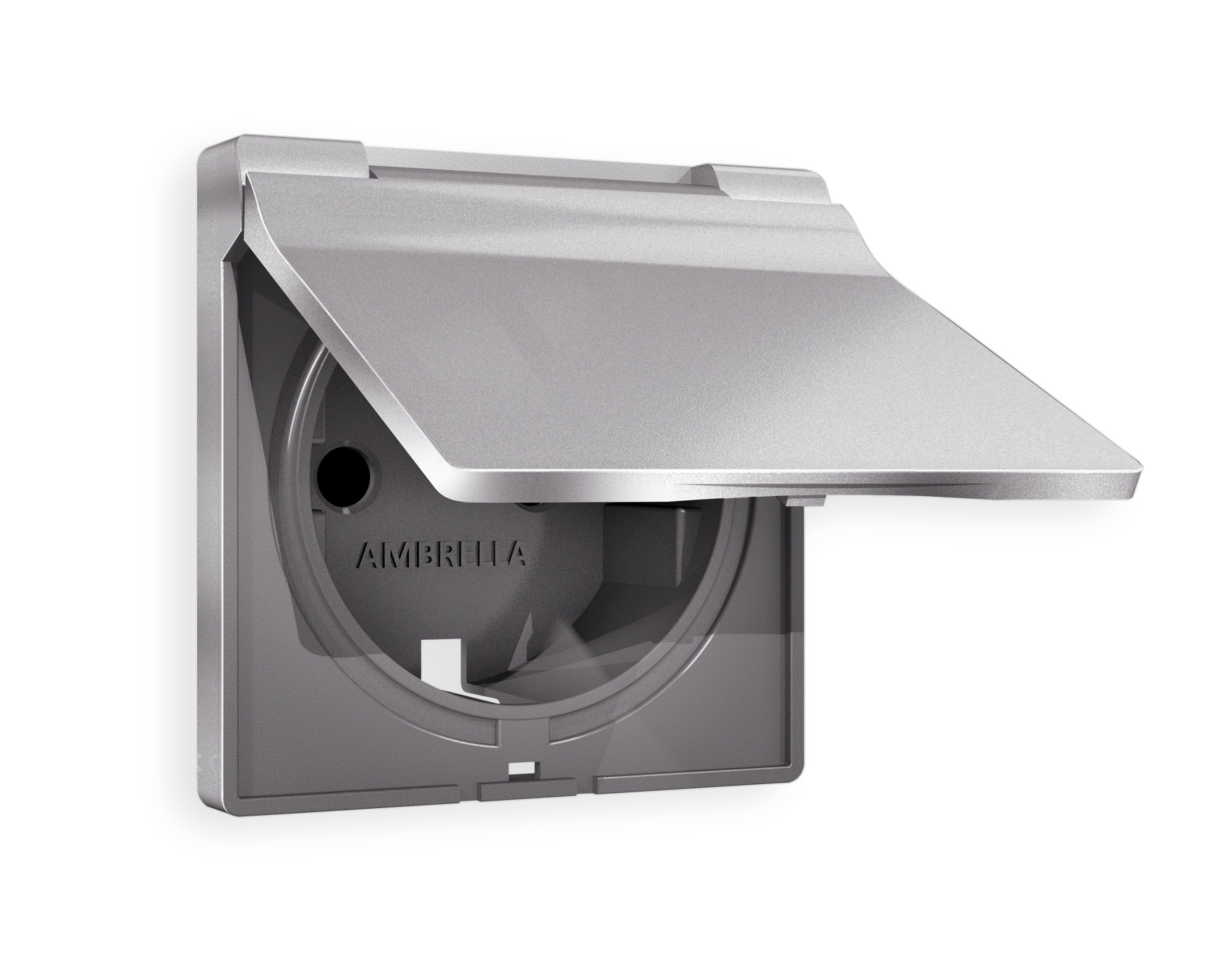 AP5080 Лицевая панель ALFA (Сталь матовый) для электрической розетки с/з со шторками и крышкой IP44 QUANT