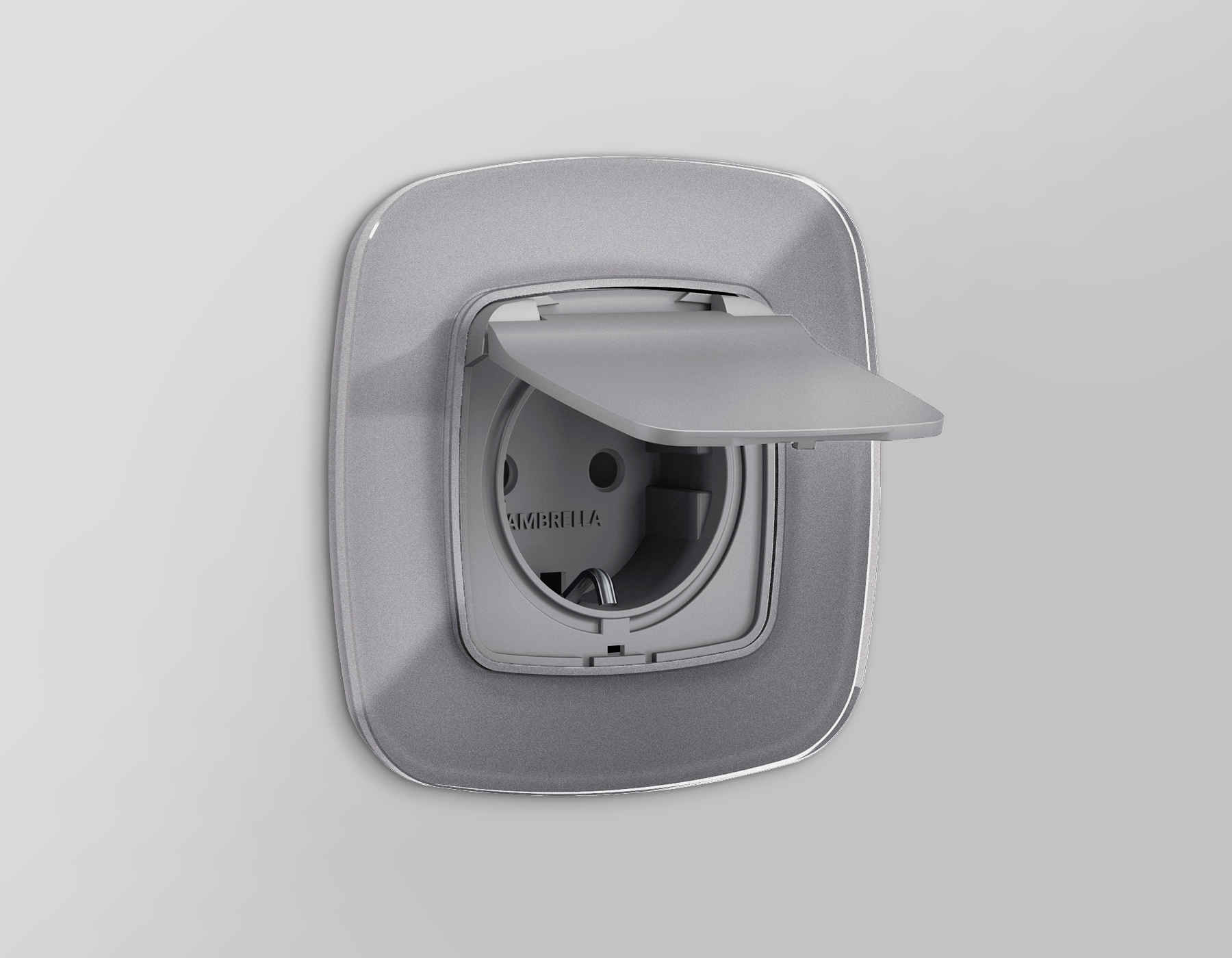 OP5080 Лицевая панель OMEGA (Сталь матовый) для электрической розетки с/з со шторками и крышкой IP44 QUANT