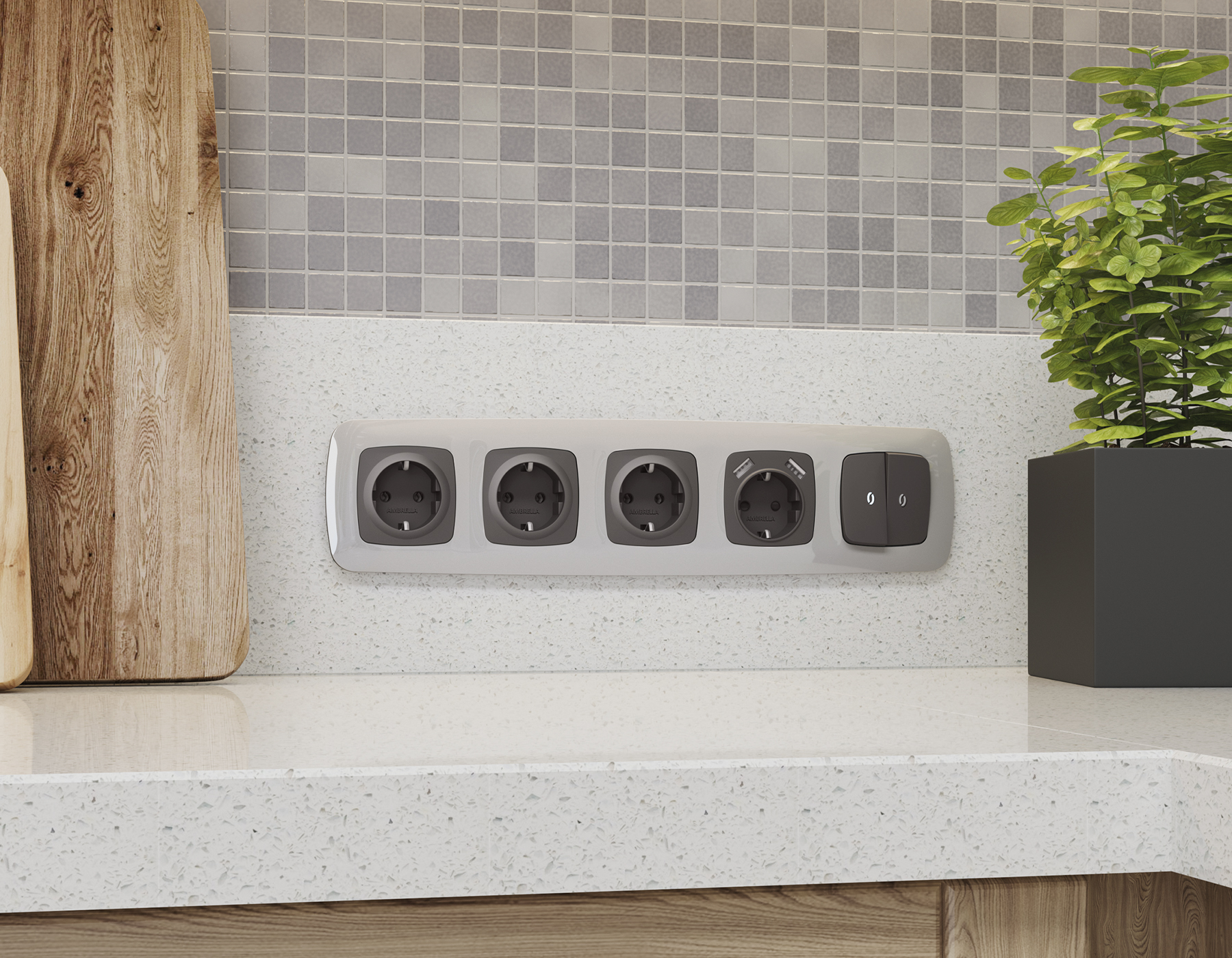 OP9040 Лицевая панель OMEGA (Графит Мягкое касание) для 2-кл выключателей с подсветкой QUANT