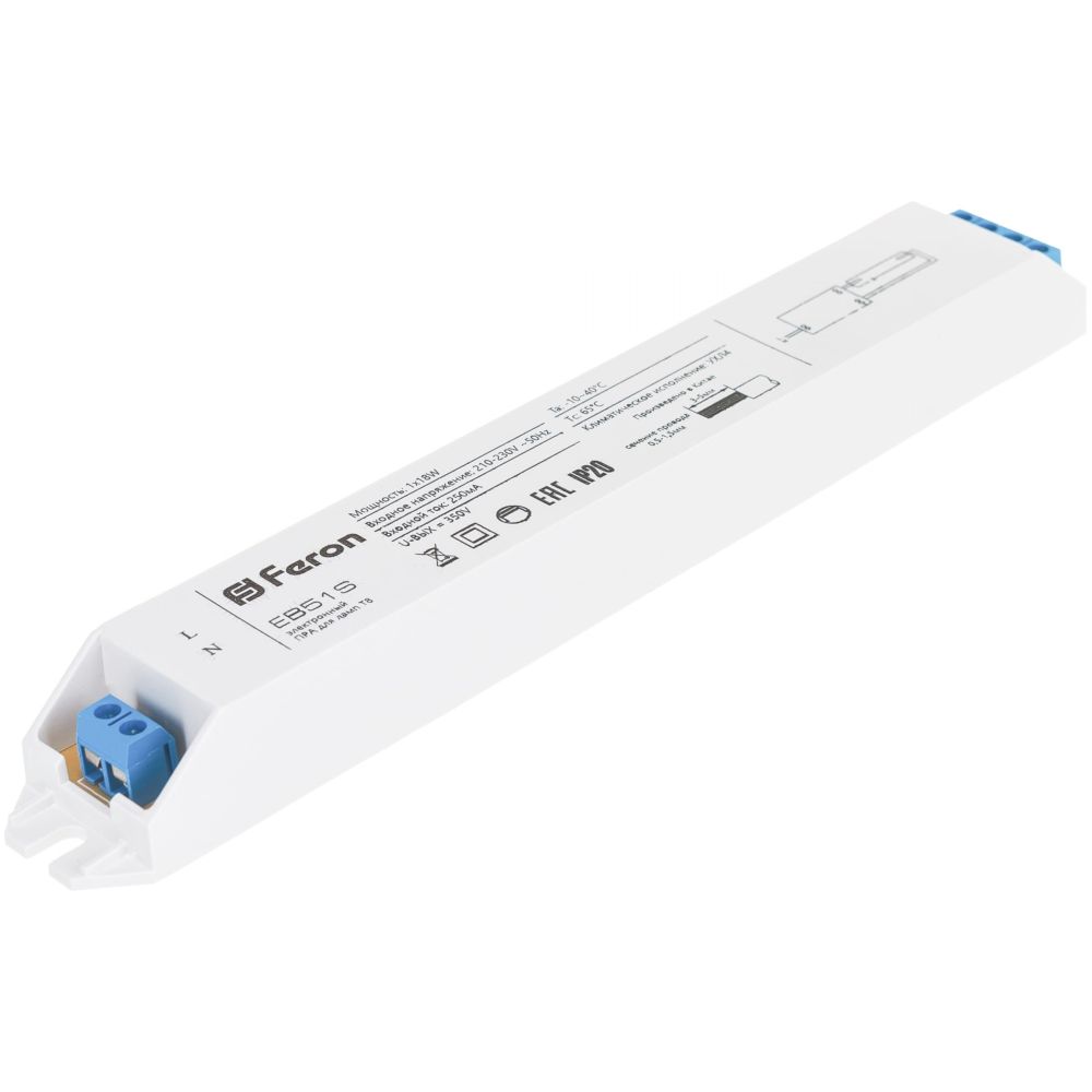 Аппарат пускорегулирующий электронный (балласт), 1*18W T8/G13 230V, EB51S Аппарат пускорегулирующий электронный (балласт), 1*18W T8/G13 230V, EB51S