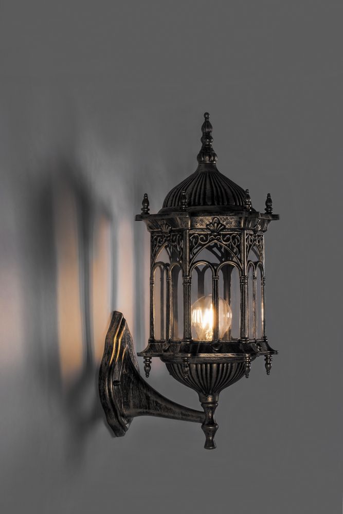 Светильник садово-парковый Feron PL112 шестигранный на стену вверх 60W 230V E27 черное золото