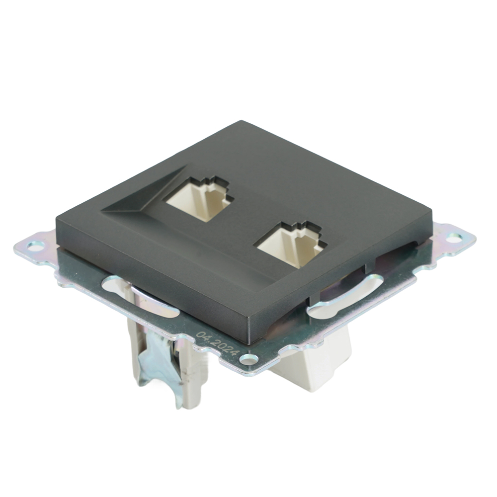 Розетка компьютерная 2-местная RJ-45 (механизм) STEKKER GLS00-7109-06 , серия Катрин, графит