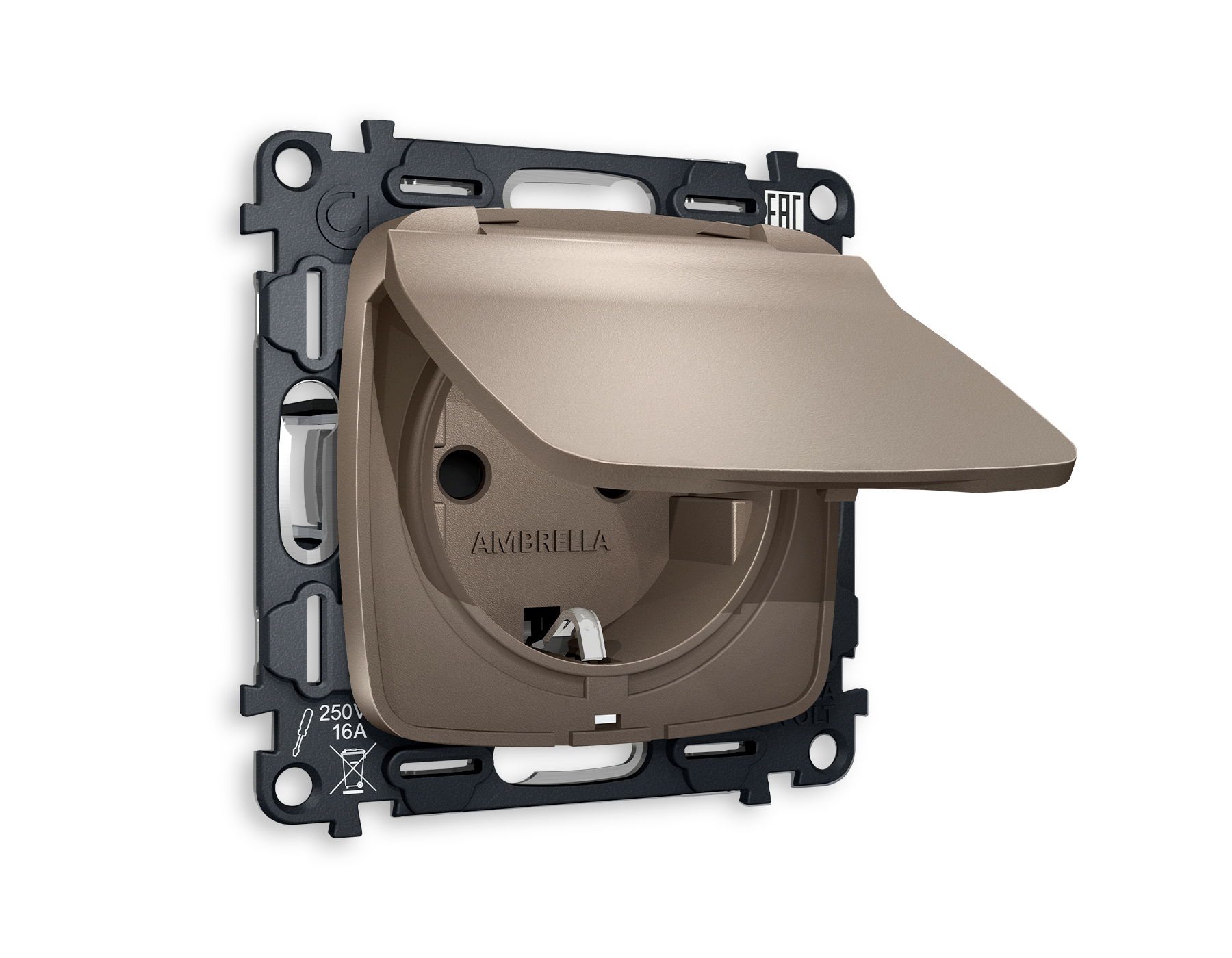 MO638010 Комплект механизма электрической розетки OMEGA Темная бронза матовый с/з с шторками и крышкой IP44 QUANT (OP6380, VM141)