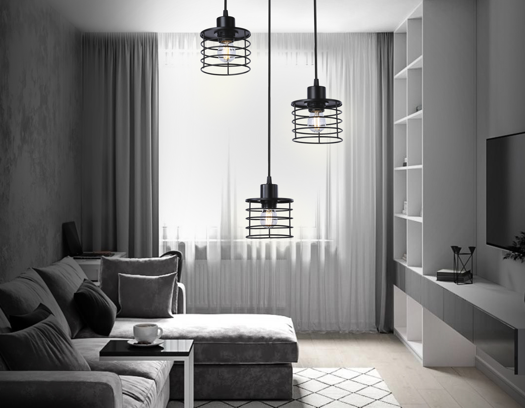 Подвесной светильник TR8081/3 BK черный E27*3 max 40W D372*1170