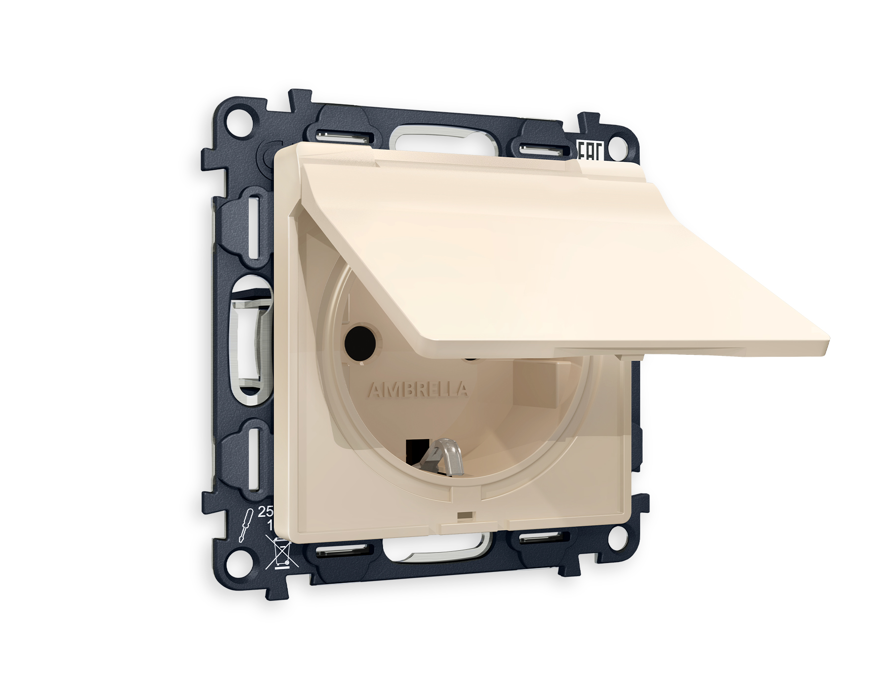 MA328010 Комплект механизма электрической розетки ALFA Бежевый матовый с/з с шторками и крышкой IP44 QUANT (AP3280, VM141)