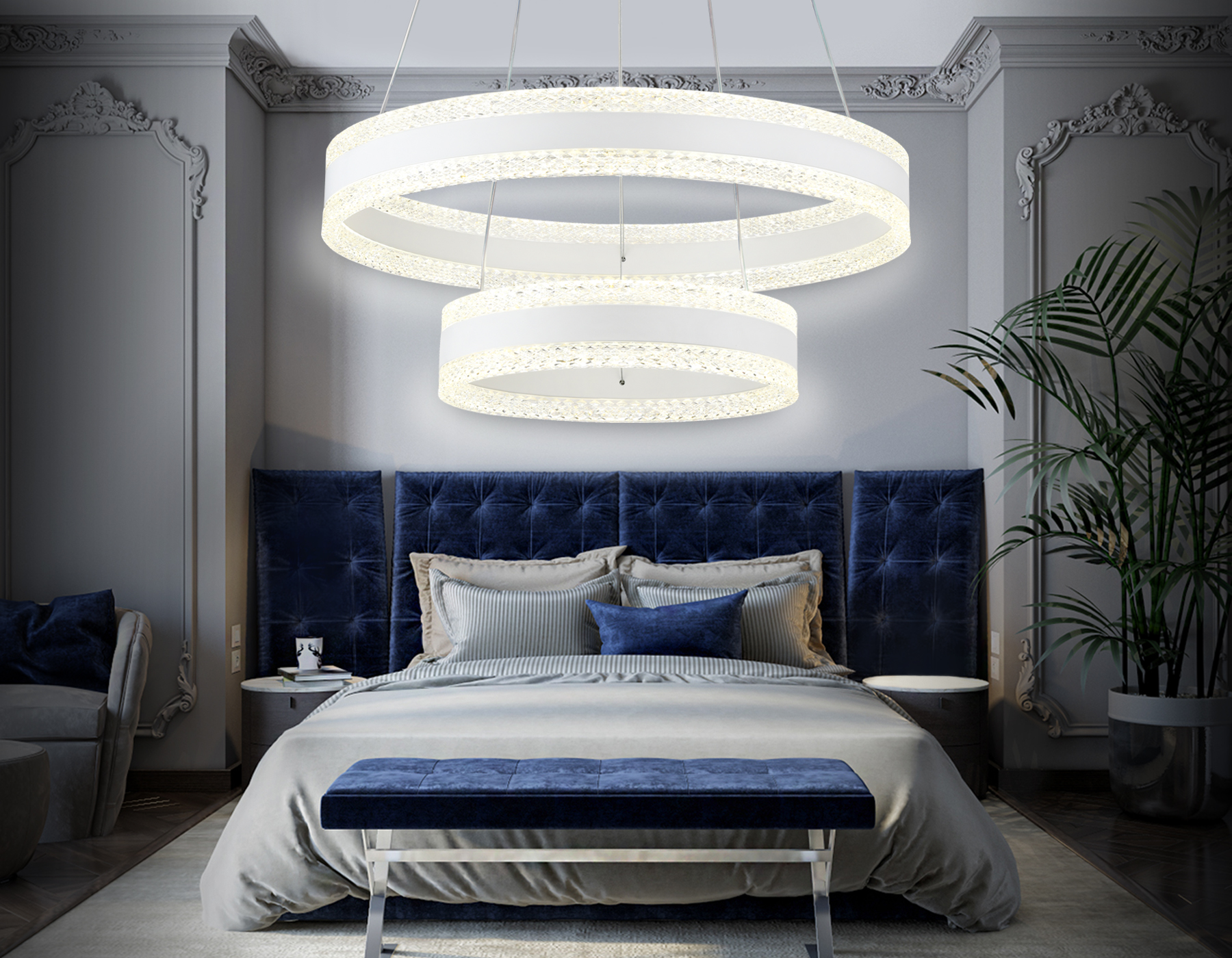 Подвесной LED светильник FA6175/2 WH белый 108W 3000K+6400K/3000K/6400K/4200K+4200K D500*630 (ПДУ РАДИО 2.4G)