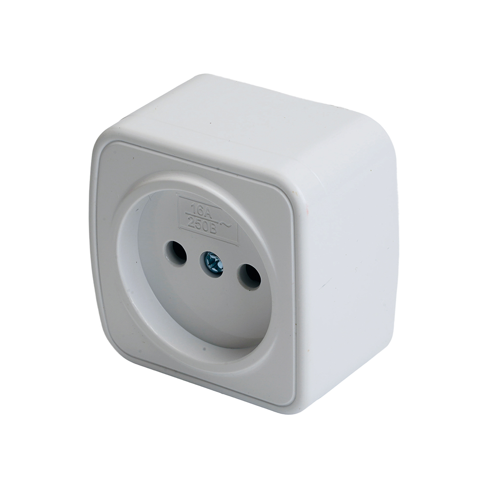 Розетка накладная 1-местная б/з STEKKER, PST10-501-20, пластик АВS, 250В, 16А, IP20, серия Basic, белый