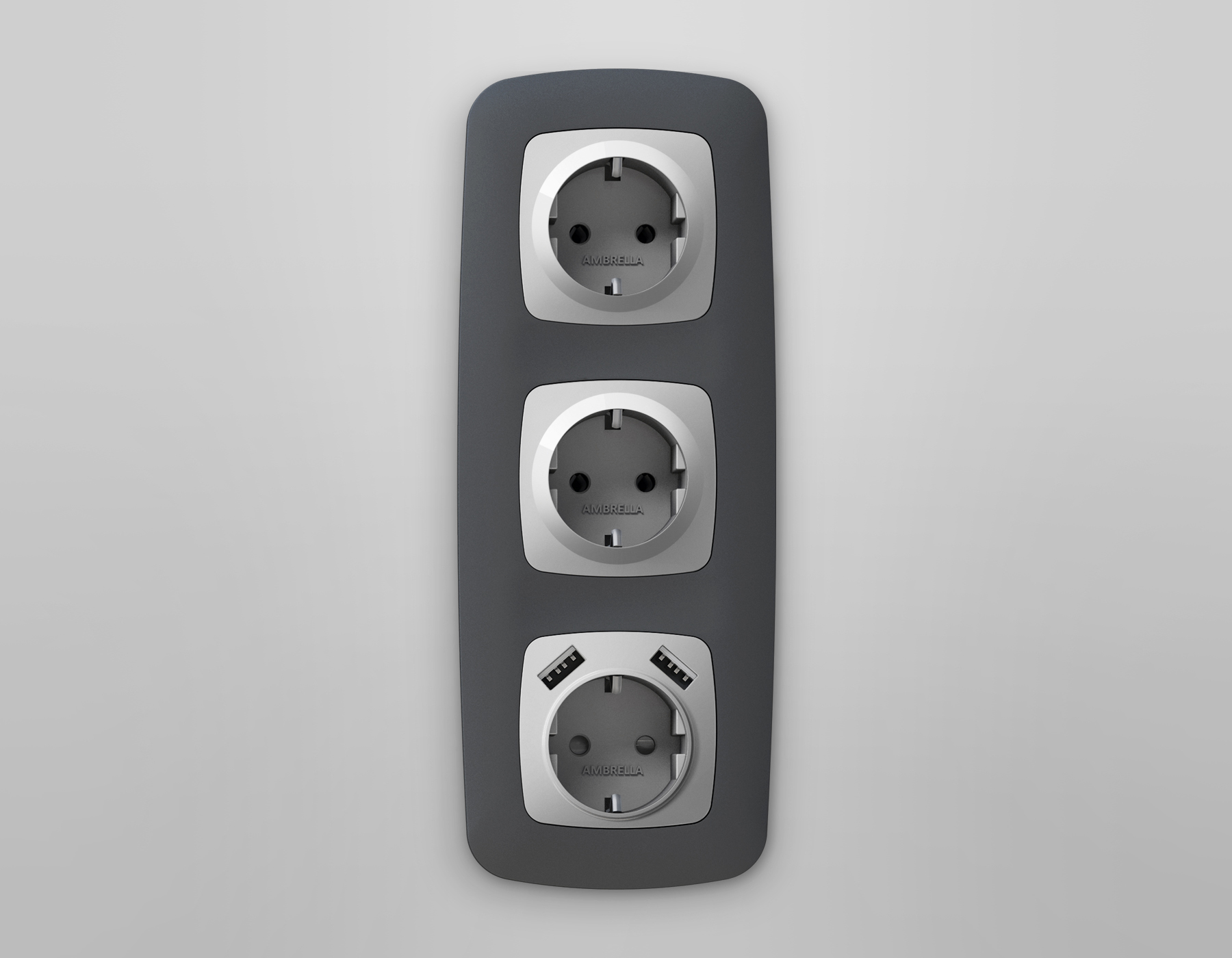 OP4090 Лицевая панель OMEGA (Серебро глянец) для электрической розетки с/з со шторками 2USB A+A QUANT