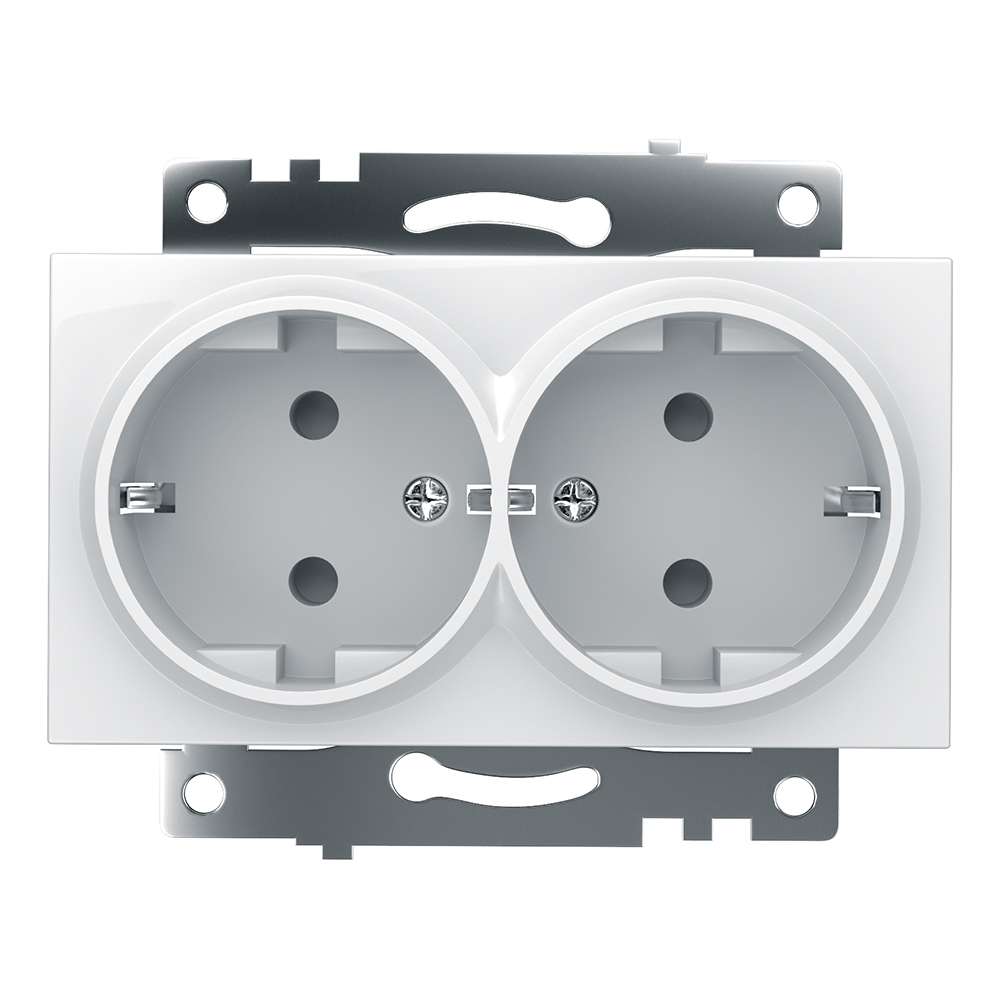 Розетка 2-местная с/з (механизм), STEKKER GLS16-7114-01, с защитной шторкой, 250В, 16А, серия Катрин, белый