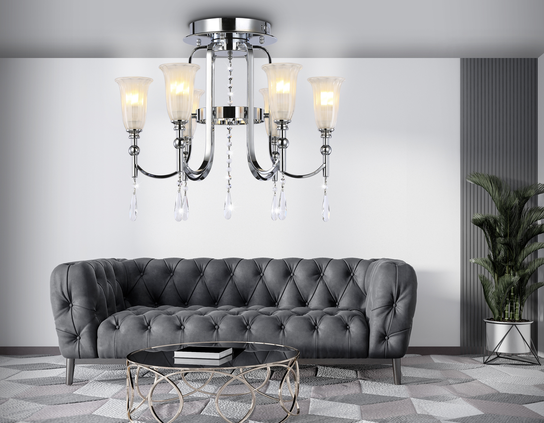 Потолочная люстра TR3243/6 CH/FR хром/белый матовый E14*6 max 40W D600*520