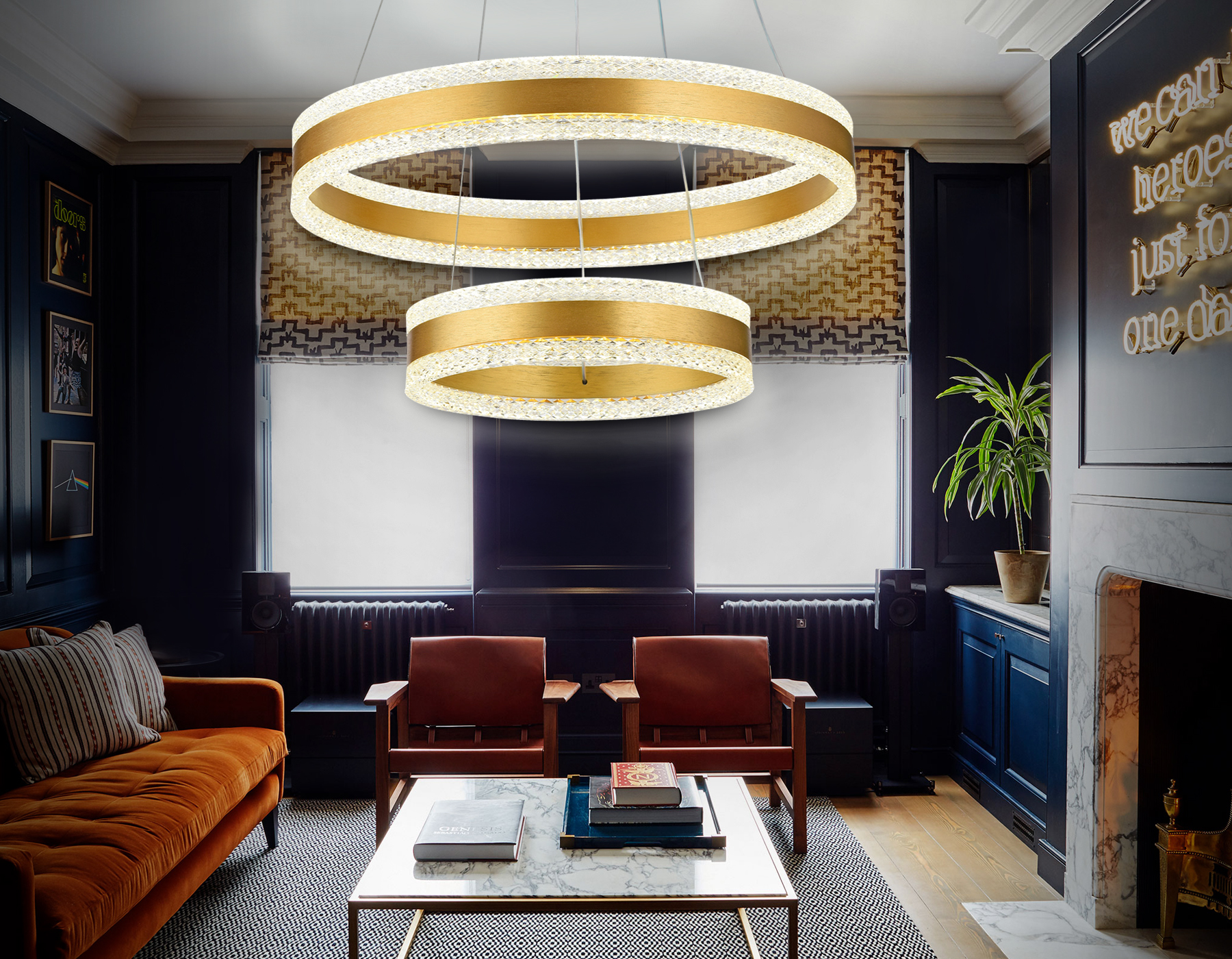 Подвесной LED светильник FA6178/2 GD золото 108W 3000K+6400K/3000K/6400K/4200K+4200K D500*630 (ПДУ РАДИО 2.4G)