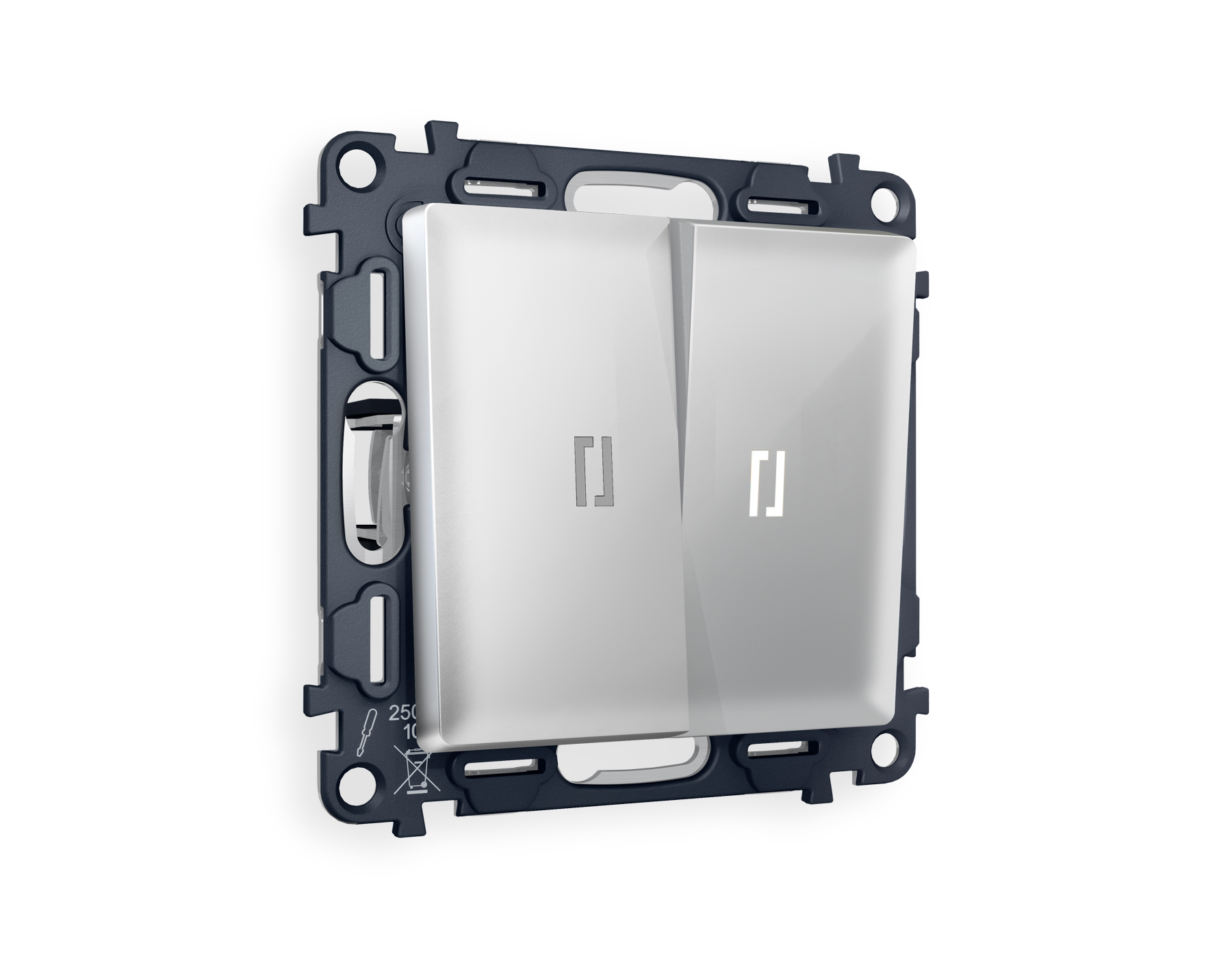 MA404015 Комплект механизма 2-кл выключателя с подсветкой 5600K ALFA Серебро глянец QUANT (AP4040, VM115, G14W)