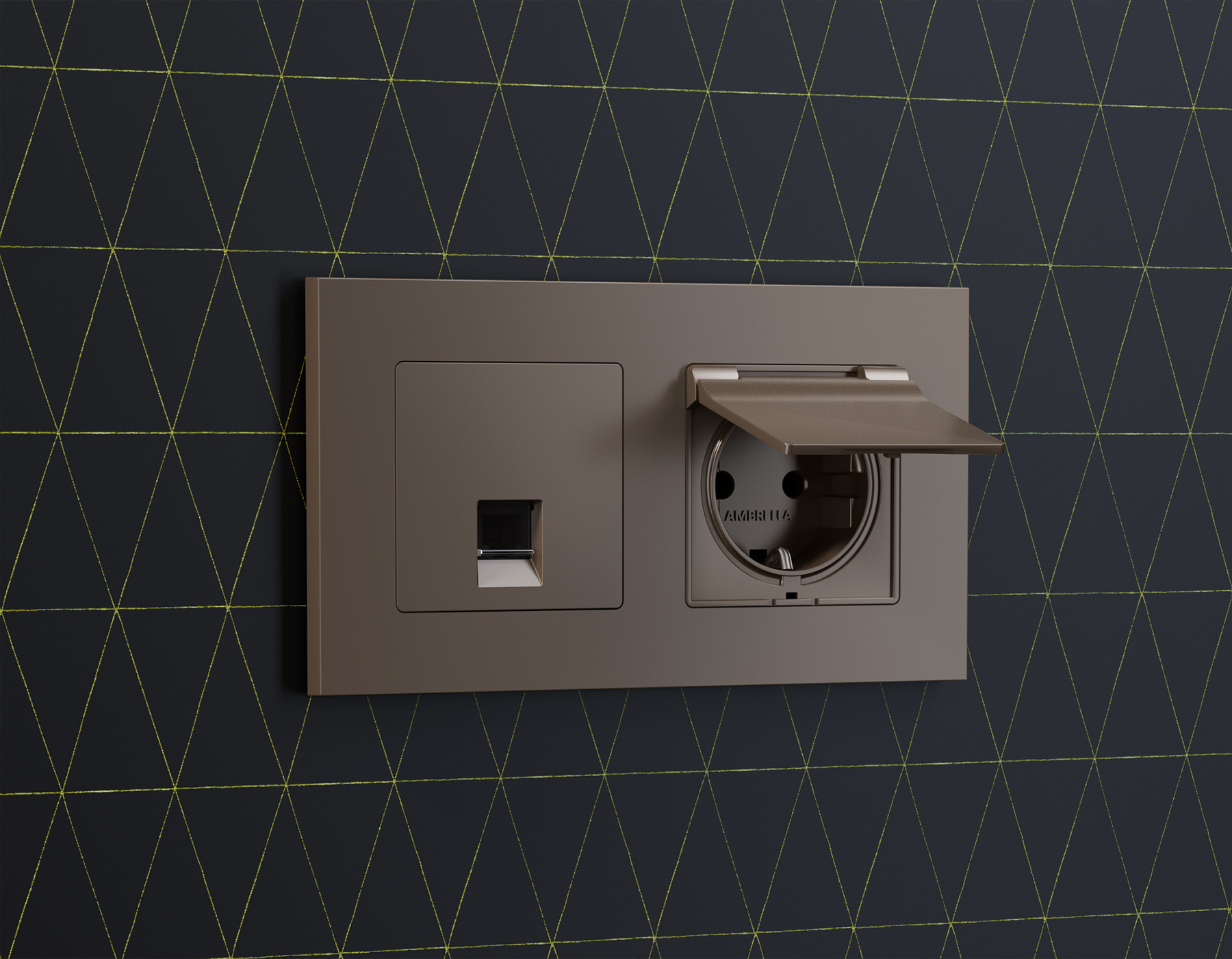 AP6420 Лицевая панель ALFA (Темная бронза матовый) для компьютерной/телефонной розетки RJ-45/RJ-11 QUANT