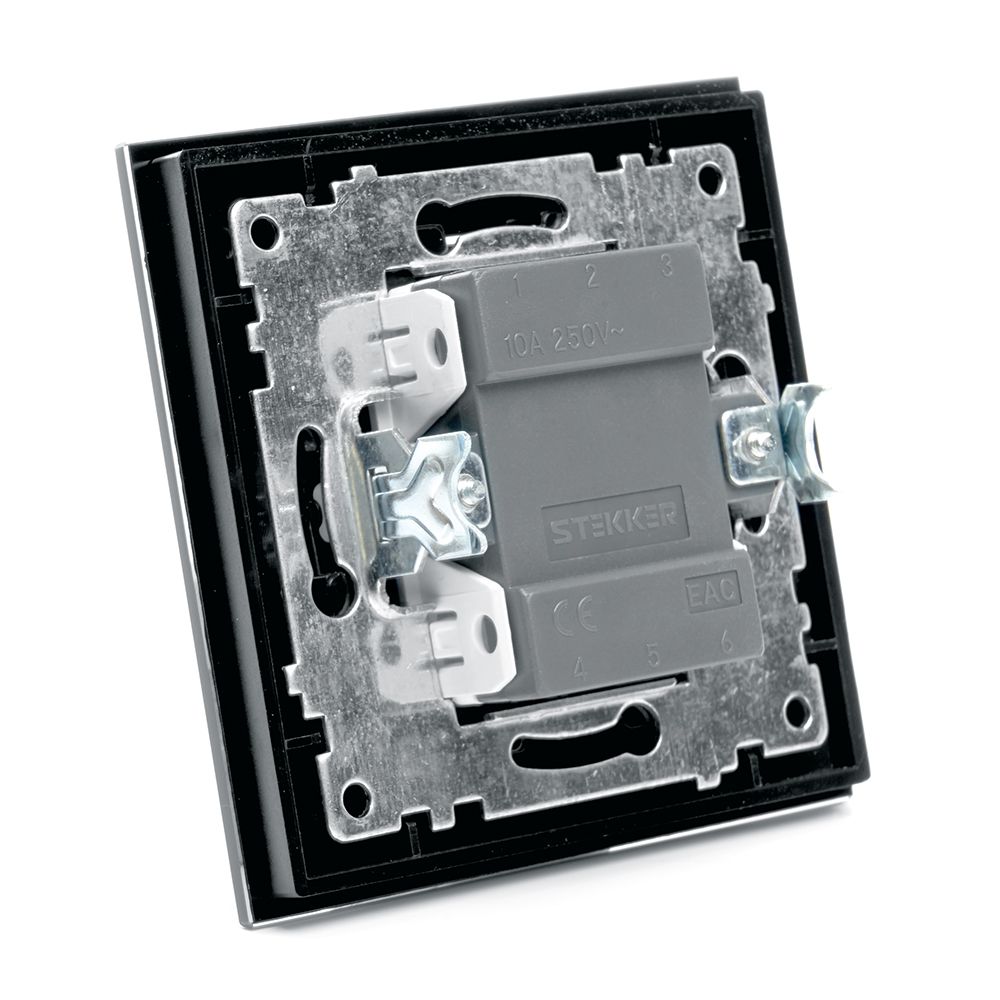 Выключатель 1-клавишный c индикатором STEKKER GLS10-7001-05, 250В, 10А, серия Катрин, черный