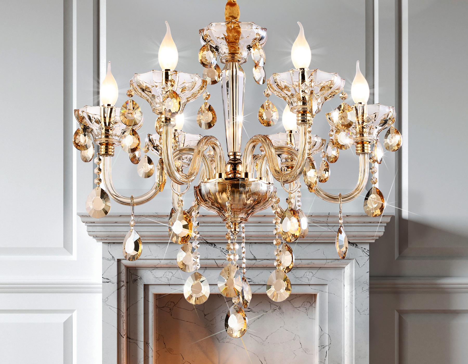 Подвесная люстра TR4901/6 GD/TI золото/янтарь E14/6 max 40W D663*598