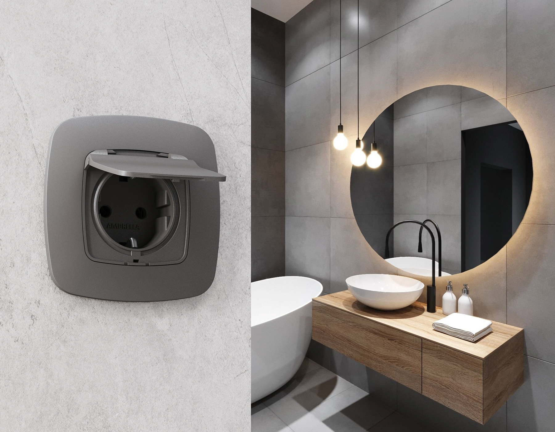 OP6580 Лицевая панель OMEGA (Антрацит серый) для электрической розетки с/з со шторками и крышкой IP44 QUANT