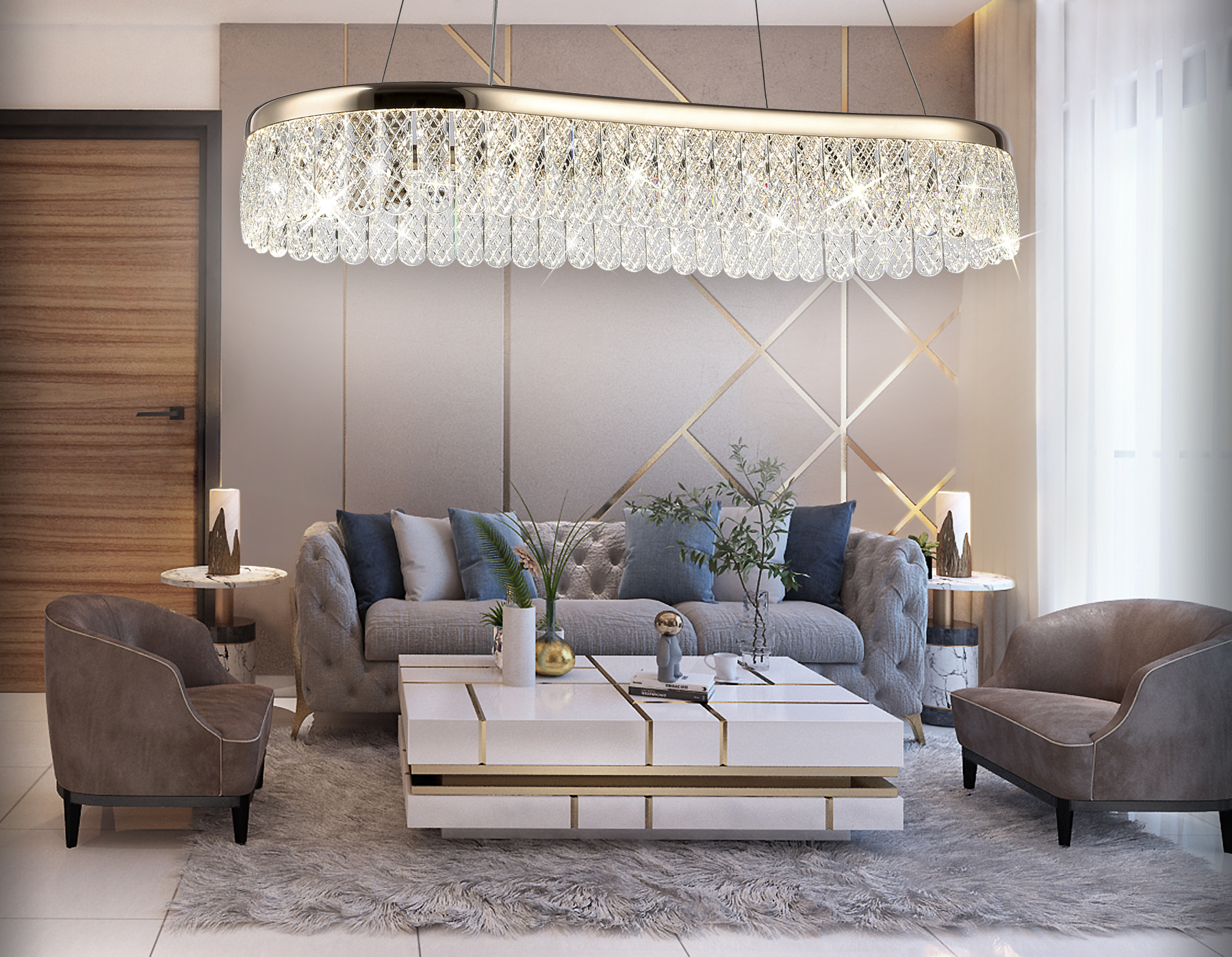 Подвесной LED светильник TR49737 GD золото 38W 3000K/4200K/6400K 800*300*980 (Без ПДУ)