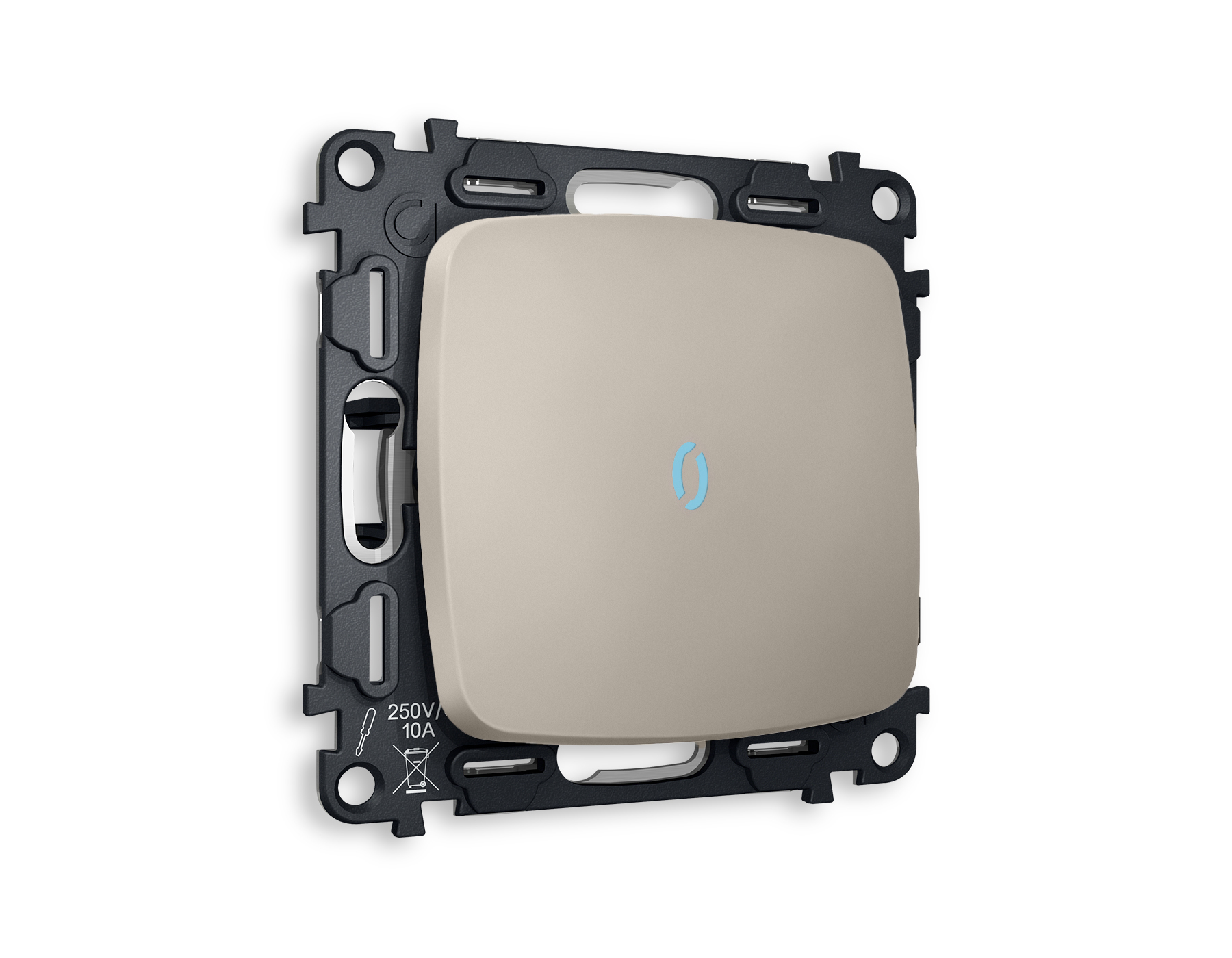 MO362020 Комплект механизма 1-кл выключателя с подсветкой 10000K OMEGA Серо-бежевый матовый QUANT (OP3620, VM101, G17B)