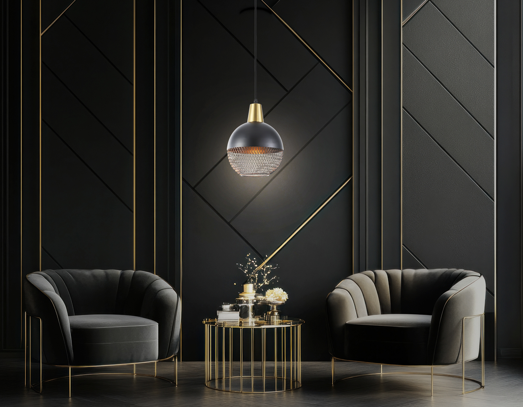 TR8504 BK/CP черный/медь E27 max 60W D200*1000