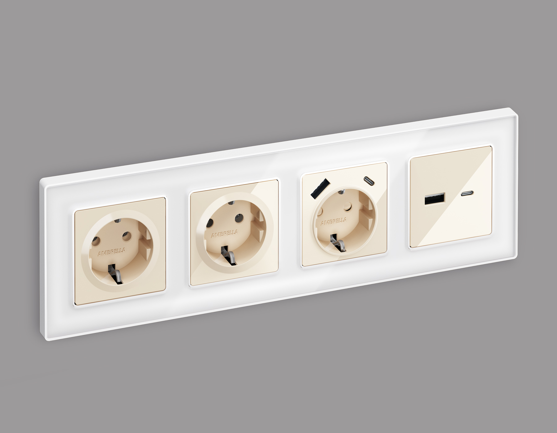 MA311010 Комплект механизма розетки ALFA Бежевый глянец 2USB A+C 20W (быстрая зарядка) QUANT (AP3100, VM177)