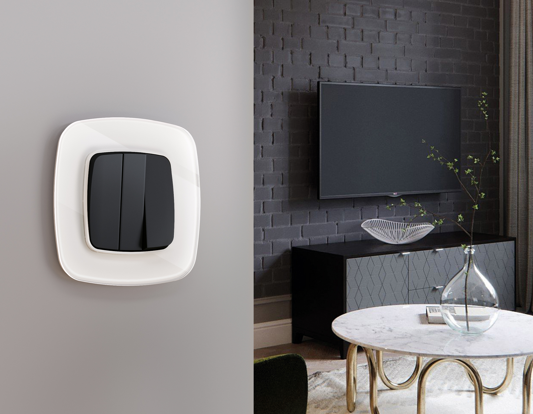 OP8050 Лицевая панель OMEGA (Черный матовый) для 3-кл выключателей QUANT