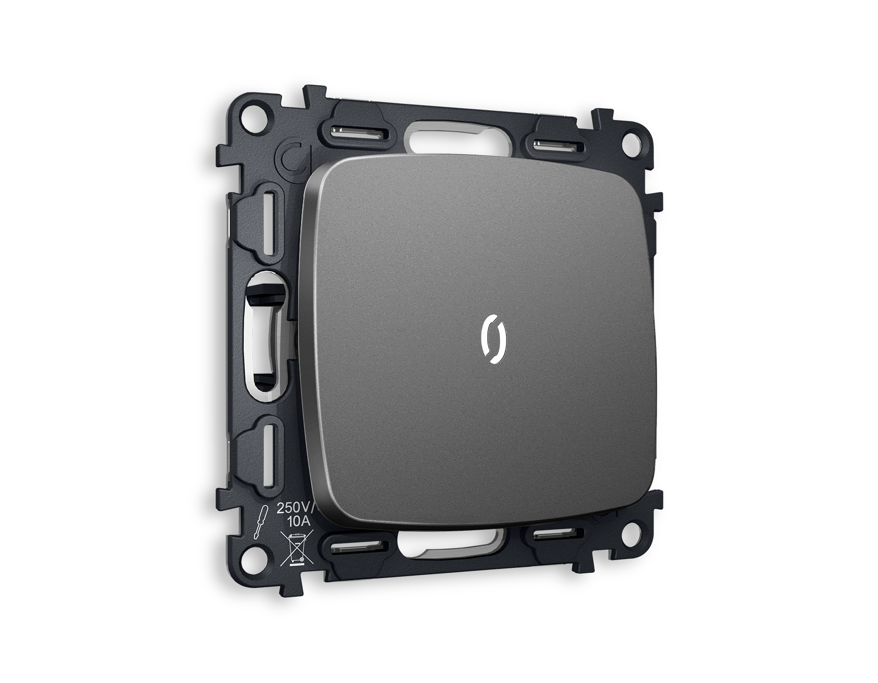 MO652035 Комплект механизма 1-кл проходного выключателя с подсветкой 5600K OMEGA Антрацит серый QUANT (OP6520, VM105, G25W)