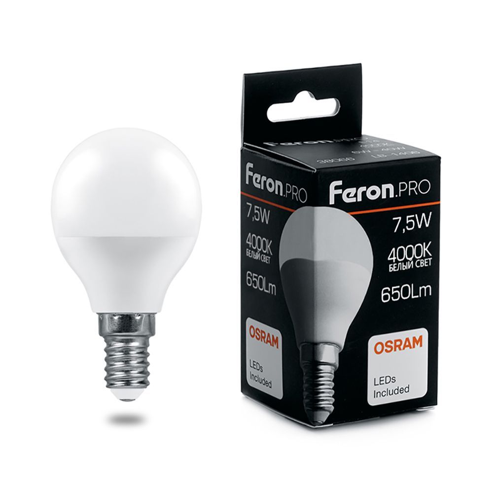 Лампа светодиодная Feron.PRO LB-1407 Шарик E14 7.5W 4000K Лампа светодиодная Feron.PRO LB-1407 Шарик E14 7.5W 4000K
