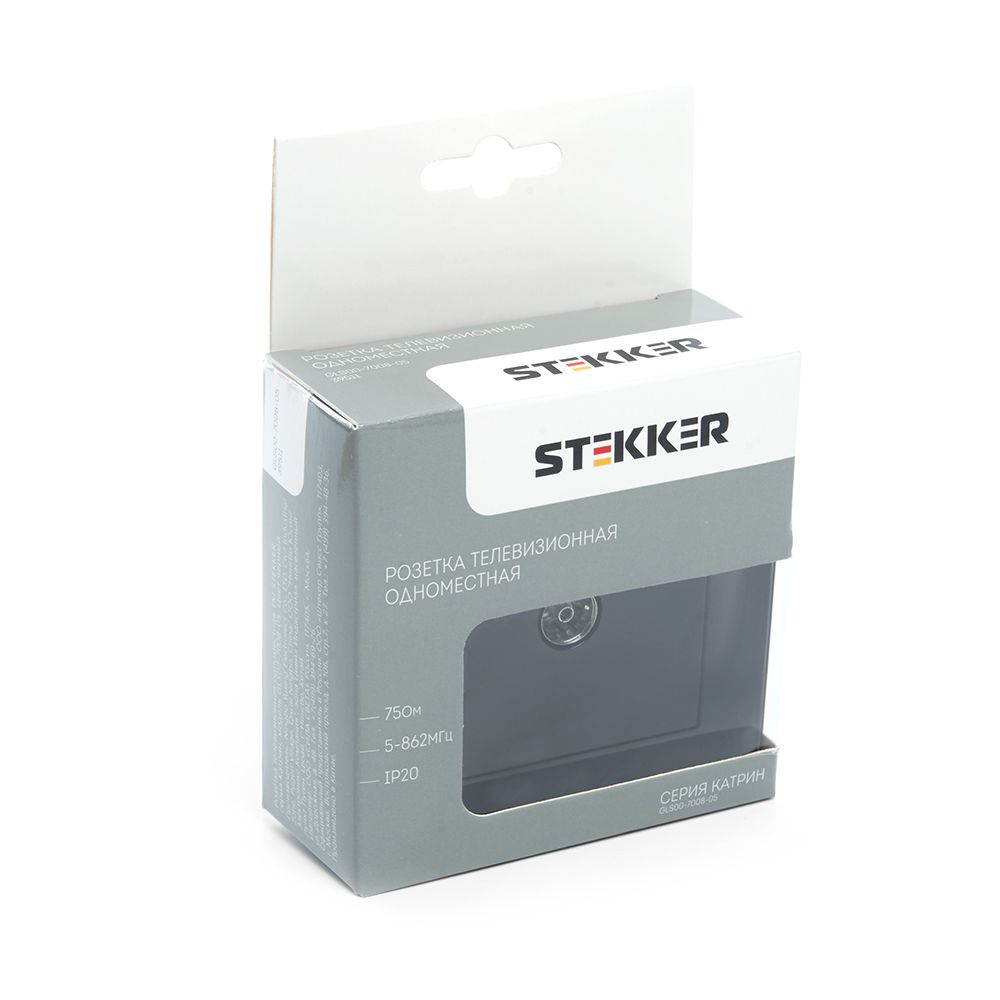 Розетка телевизионная 1-местная ,STEKKER, GLS00-7008-05 ,75 Ом, 5-862МГц, серия Катрин, черный