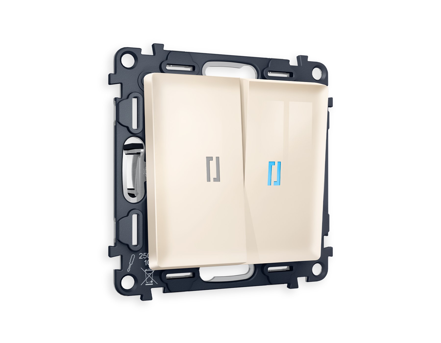 MA304020 Комплект механизма 2-кл выключателя с подсветкой 10000K ALFA Бежевый глянец QUANT (AP3040, VM115, G17B)