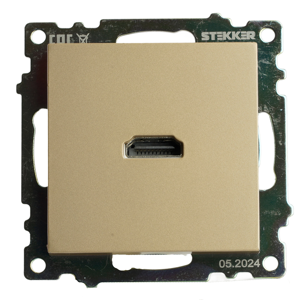 Розетка HDMI 2.1, Type A (механизм), STEKKER, GLS00-7118-08, серия Катрин, золото