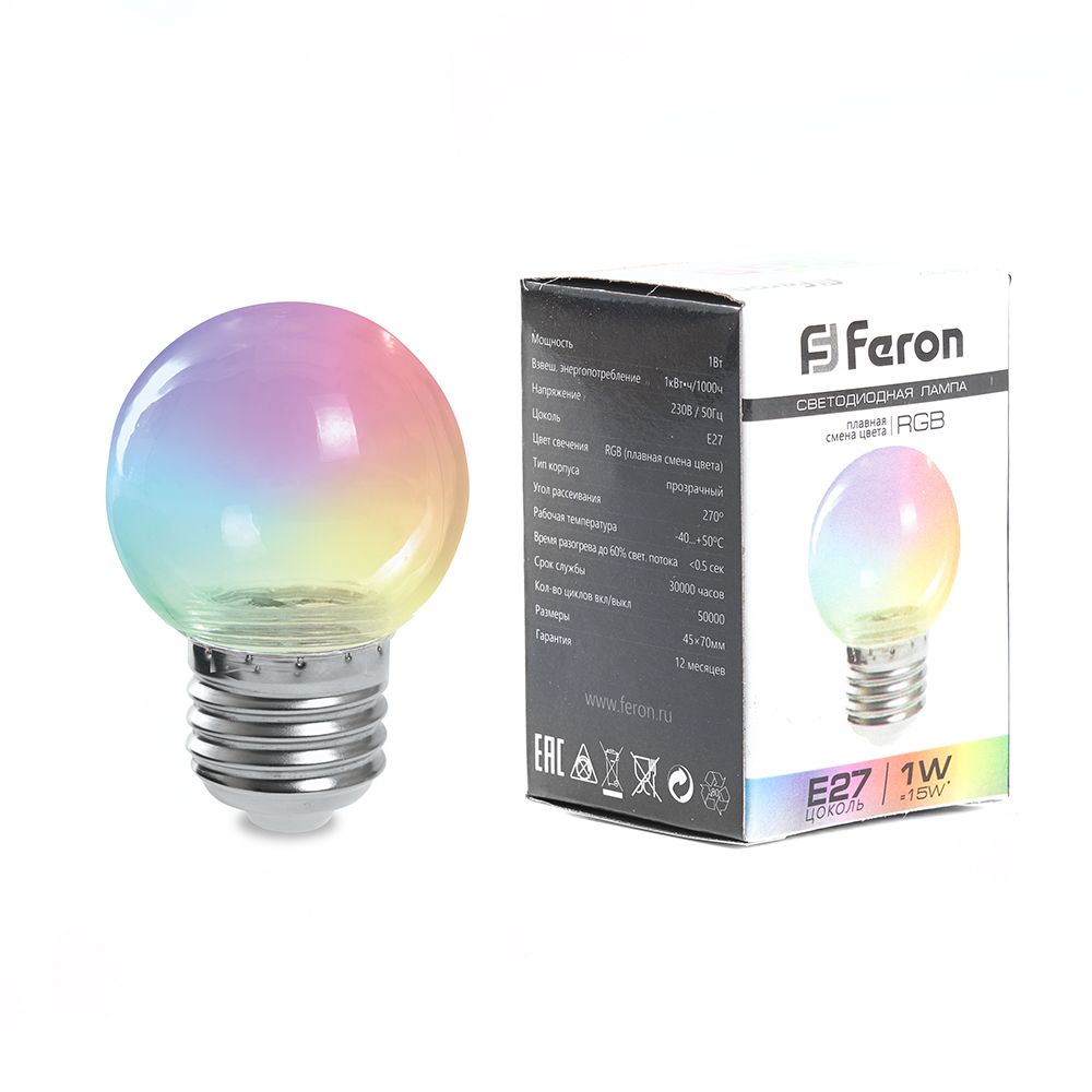 Лампа светодиодная Feron LB-371 Шар прозрачный E27 3W RGB быстрая смена цвета Лампа светодиодная Feron LB-371 Шар прозрачный E27 3W RGB быстрая смена цвета